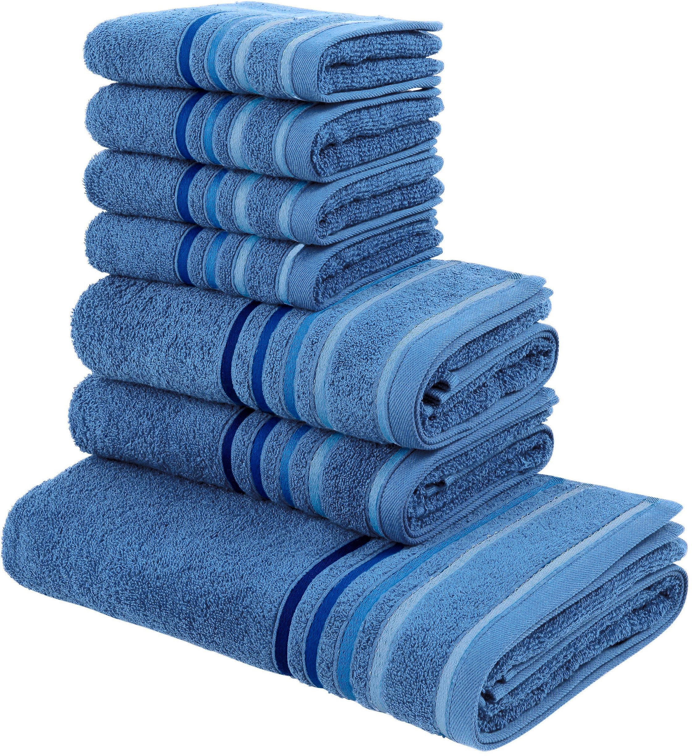 my home Handtuch Set »Niki«, Set, 7 tlg., Walkfrottee, Handtuchset mit  mehrfarbiger Streifenbordüre, aus 100% Baumwolle bequem kaufen