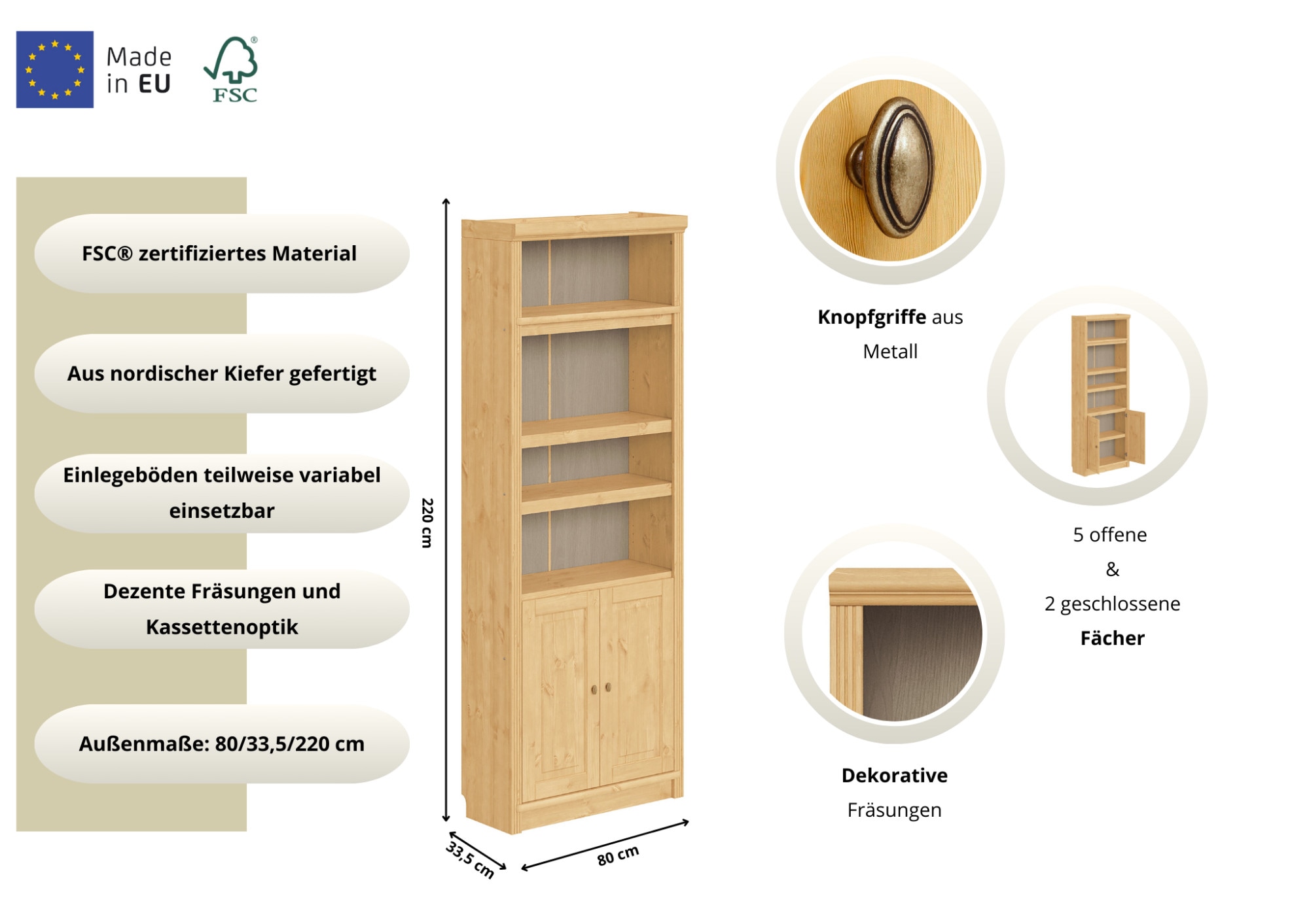 GOODproduct Bücherregal »Soeren« aus massiver Kiefer, FSC®-zertifiziert, Tiefe 33,5 cm