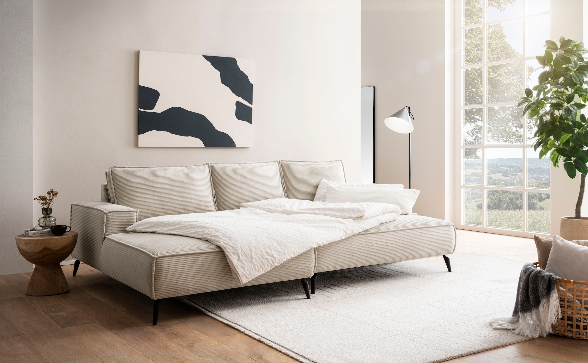 andas Sitzgruppe »TVINNU, Polsterecke L-Form, Schlaffunktion, mit Hocker«, (Set, 2 tlg.), stellbar zum Schlafsofa (Krokodilverbinder)