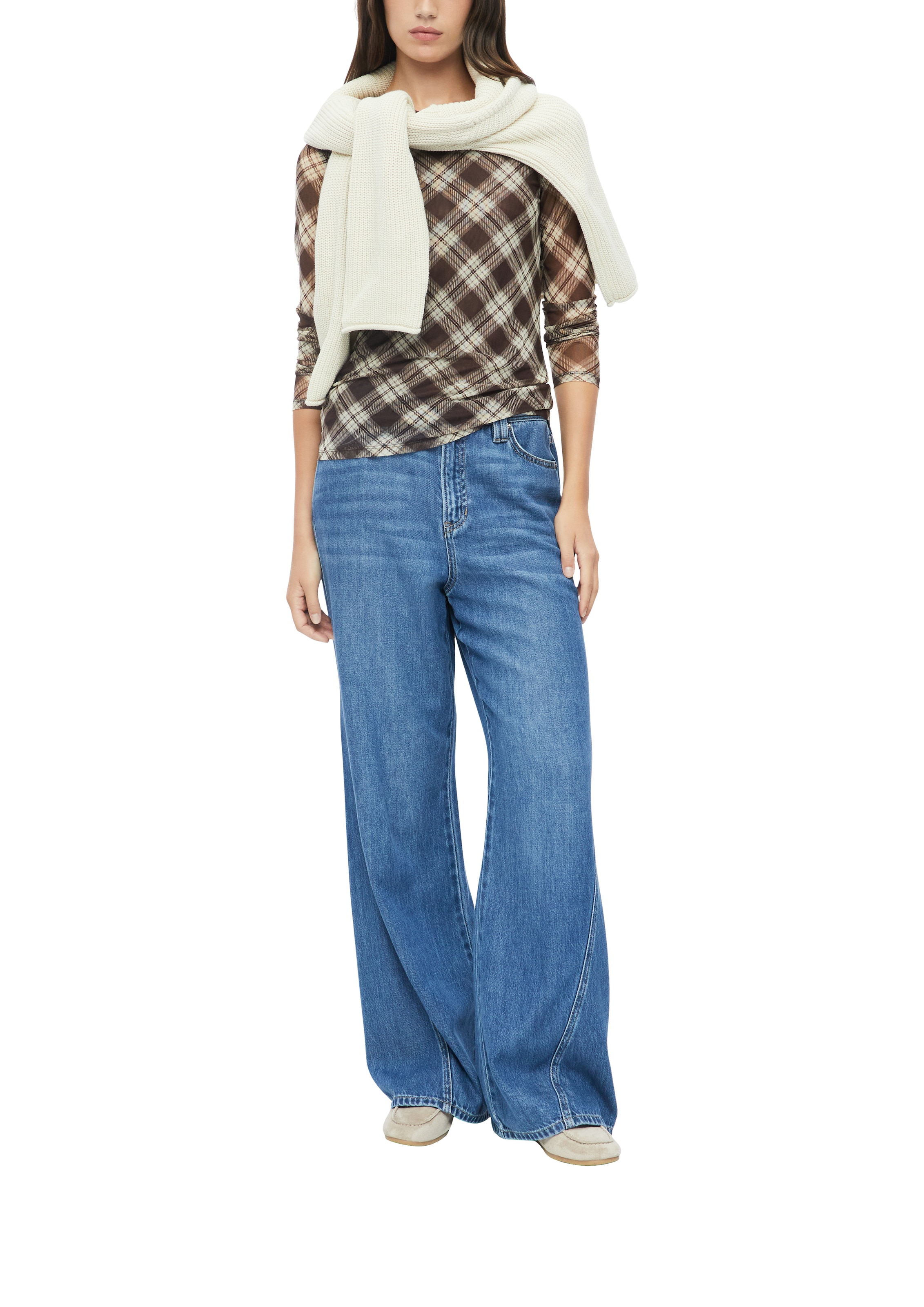 s.Oliver Langarmshirt im Karo-Look / Stretch