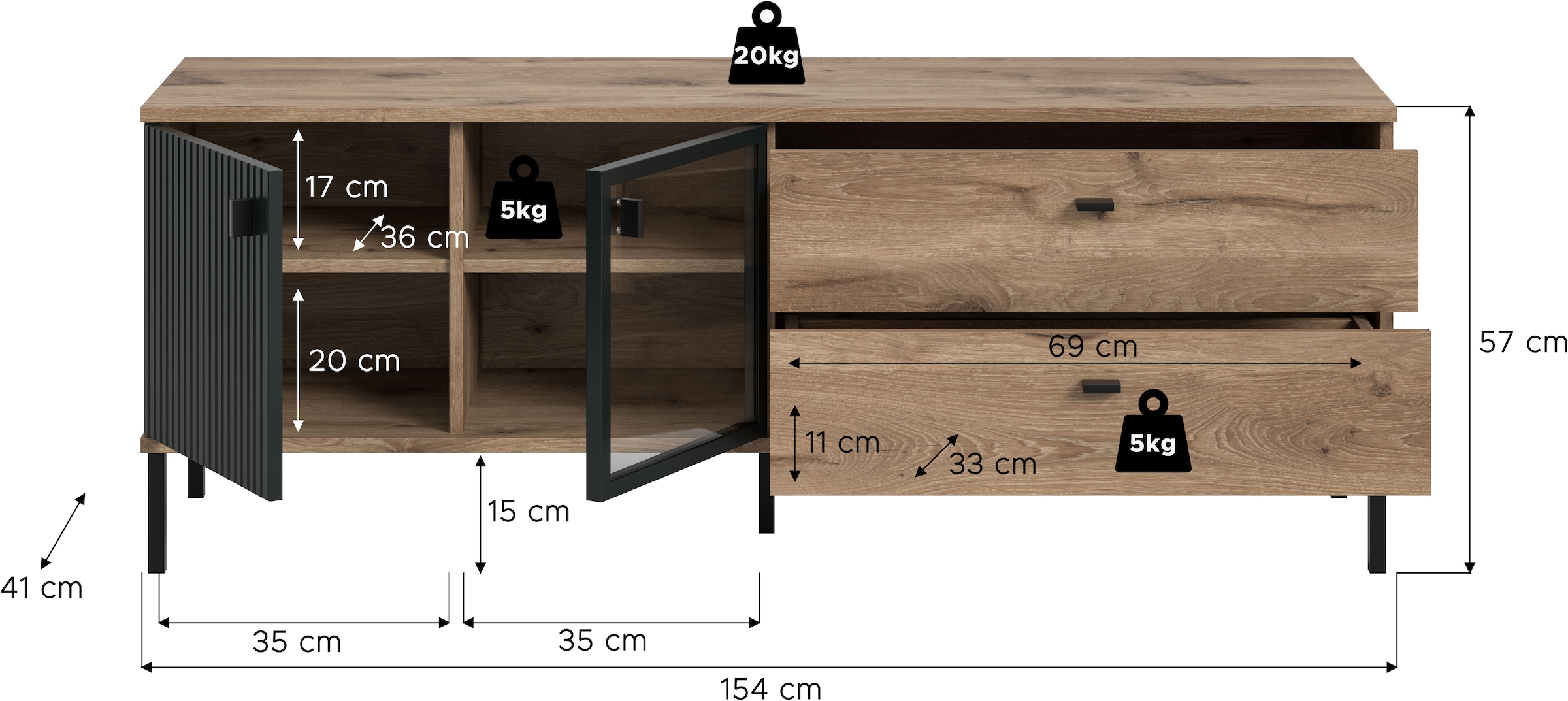 INOSIGN Table basse »TREVERK, Breite: 154 cm, hochwertige MDF-Front schwarz tiefzieh« 1 cuis tlg. Lowboard, salon, salle à manger
