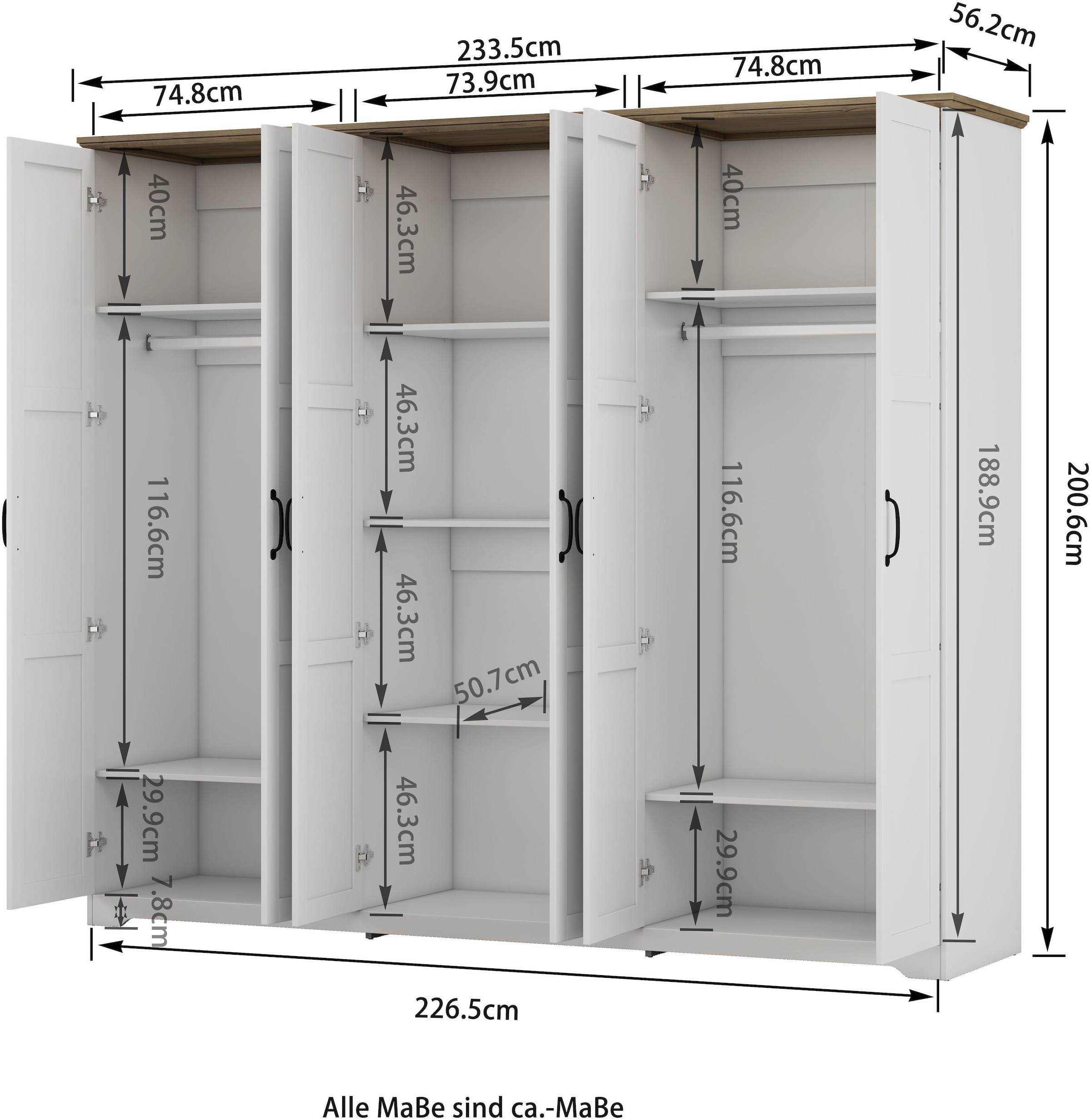 GOODproduct Kleiderschrank »Emmilia Schrank Schlafzimmerschrank im Landhaus Design« Mit vielen Einlegeböden und Softclose,  Landhaus Schrank mit  6 Türen Breite 226,5cm Höhe 2m