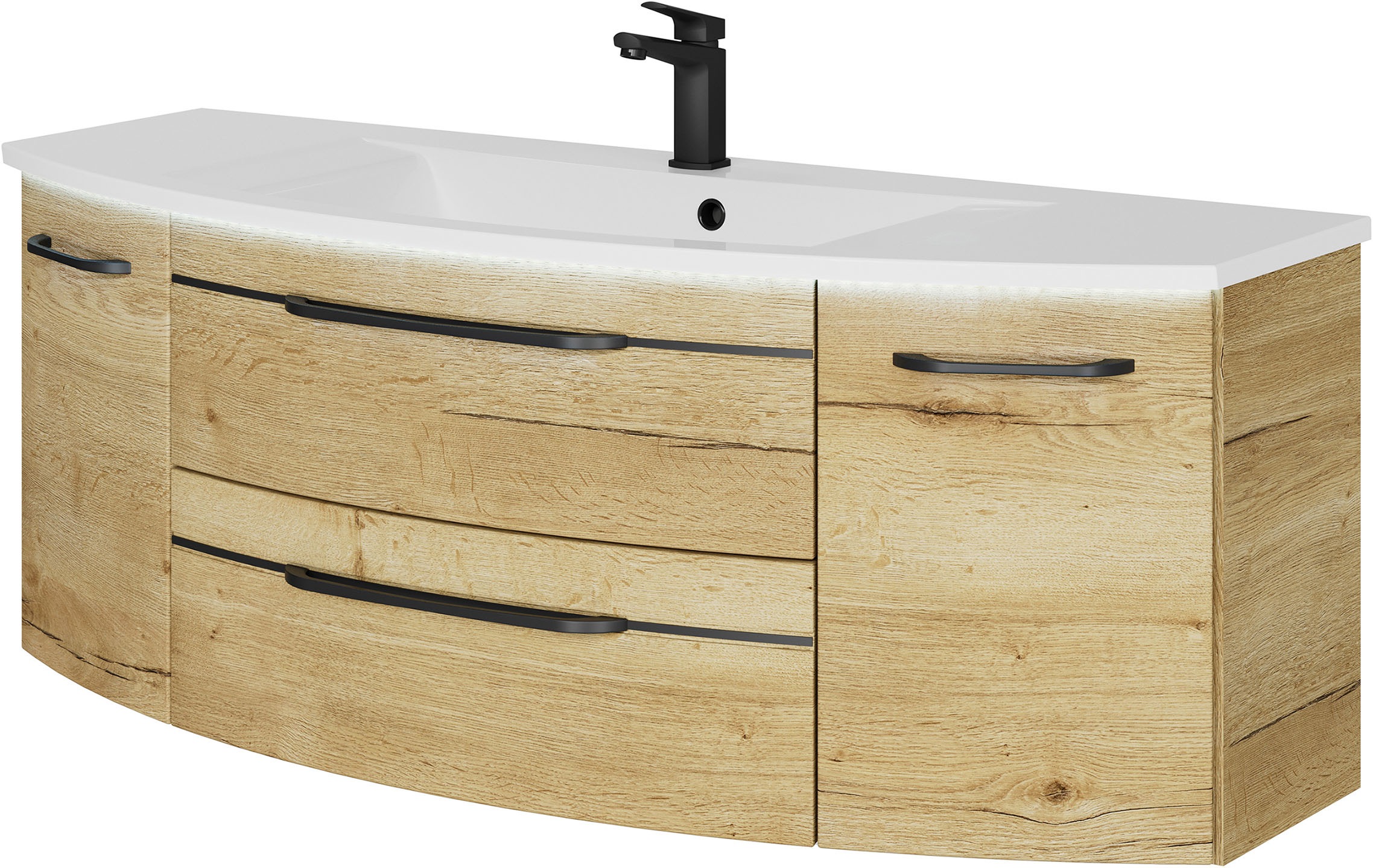 Saphir Waschtisch "Serie 7045 Mineralmarmor-Waschtisch und Unterschrank, 131 cm breit" Waschplatz mit 2 Schubladen, 2 Türen, Badmöbel Set mit Waschtisch