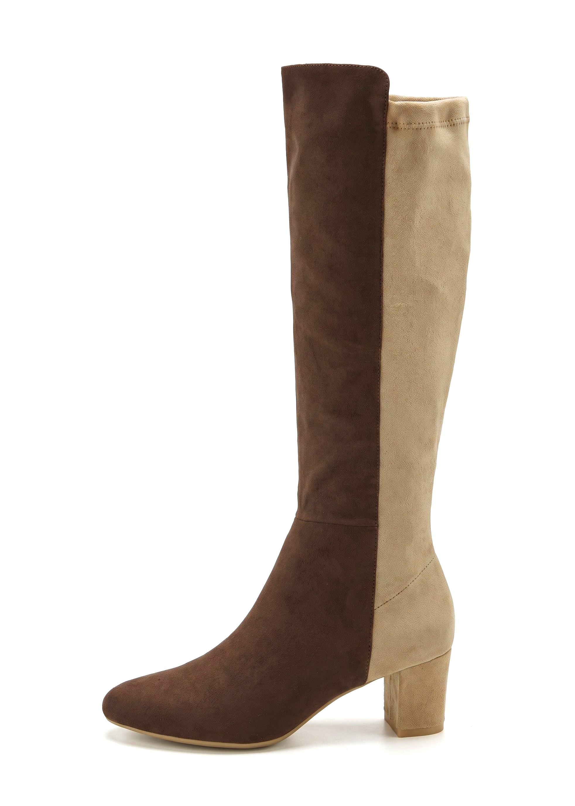 LASCANA Stiefel »Langschaftstiefel, Stiefelette,«  mit Blockabsatz in elegant zweifarbiger Optik