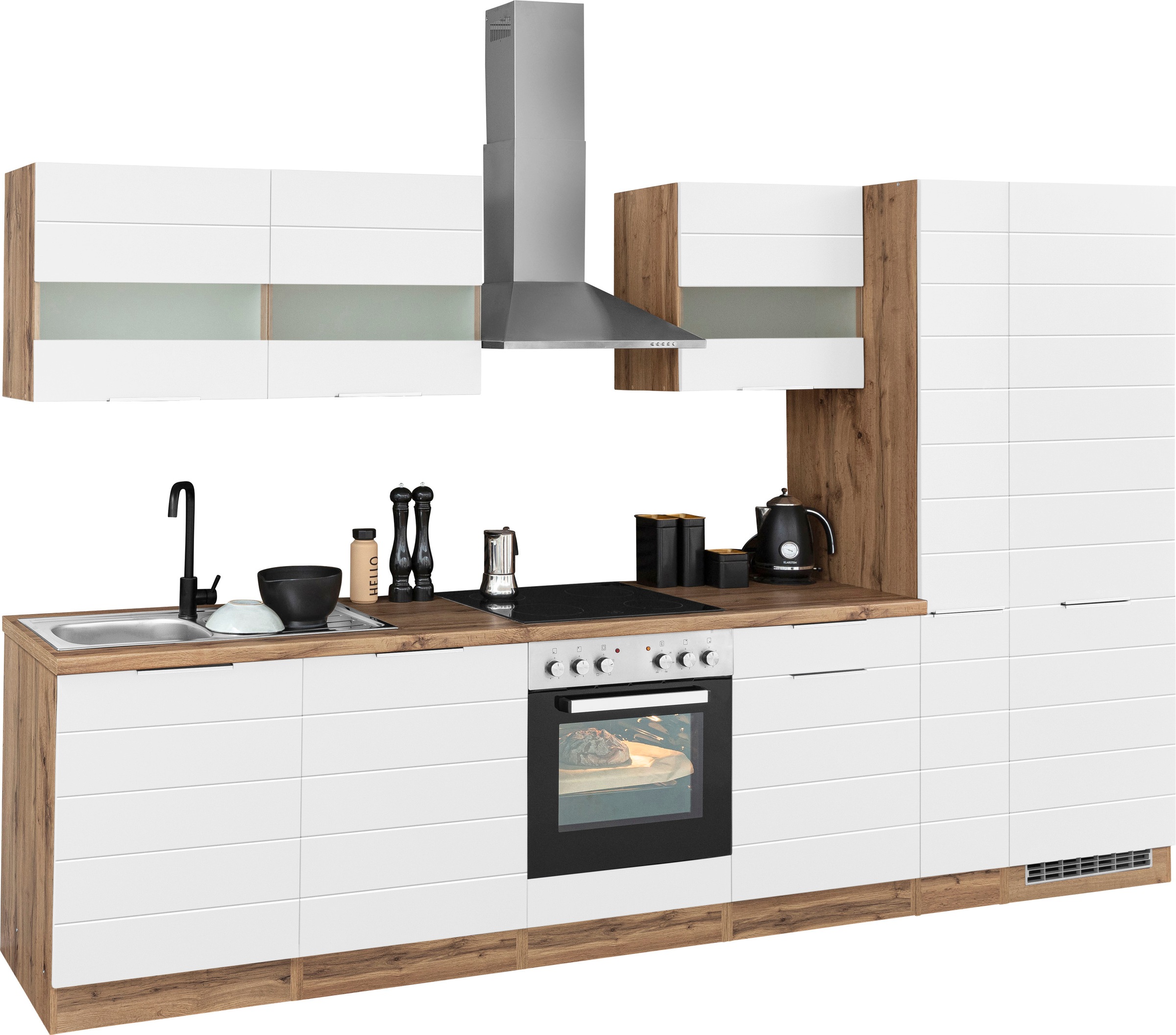 KOCHSTATION Küchenzeile "KS-Luhe" 330 cm breit, wahlweise mit oder ohne E-Geräten, gefräste MDF-Fronten