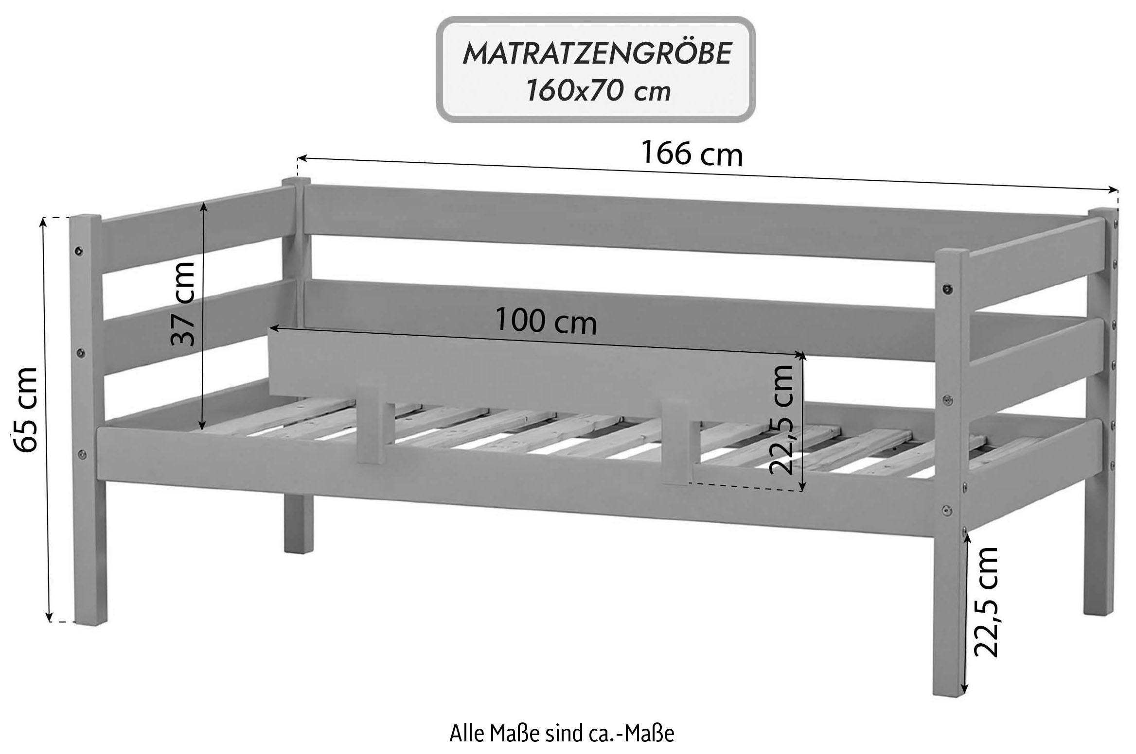 Hoppekids Einzelbett »ECO Comfort Kinderbett, Kiefer Massivholz, Jugendbett inkl. Rollrost«, 70x160 cm, wahlweise in verschieden Farben/ Matratze/ Absturzsicherung