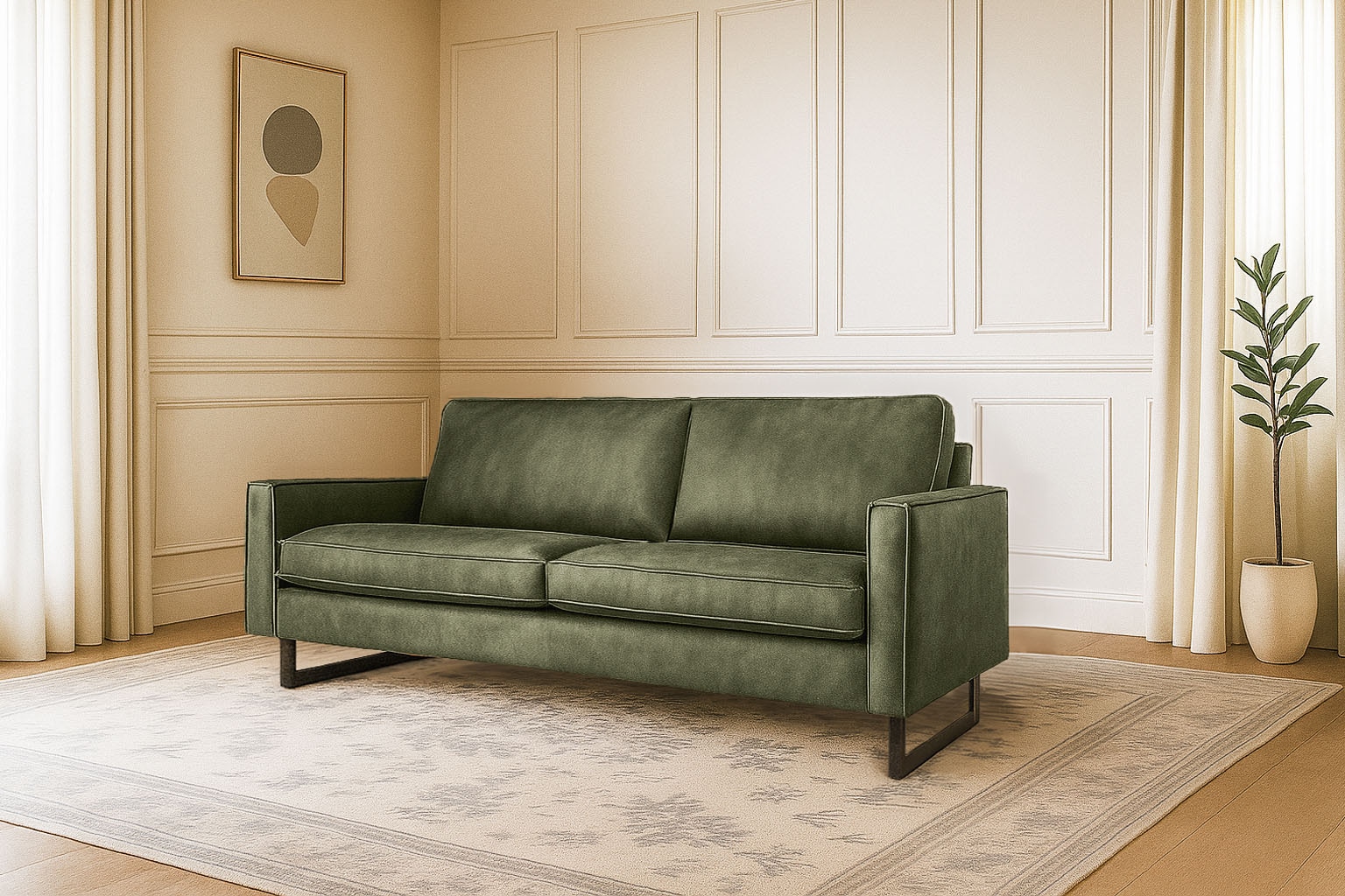Image of Home affaire 3-Sitzer "Pinto, 206 cm, Cord, Chenille, Lederoptik" mit Keder, schwarze Metallfüsse, Wellenunterfederung