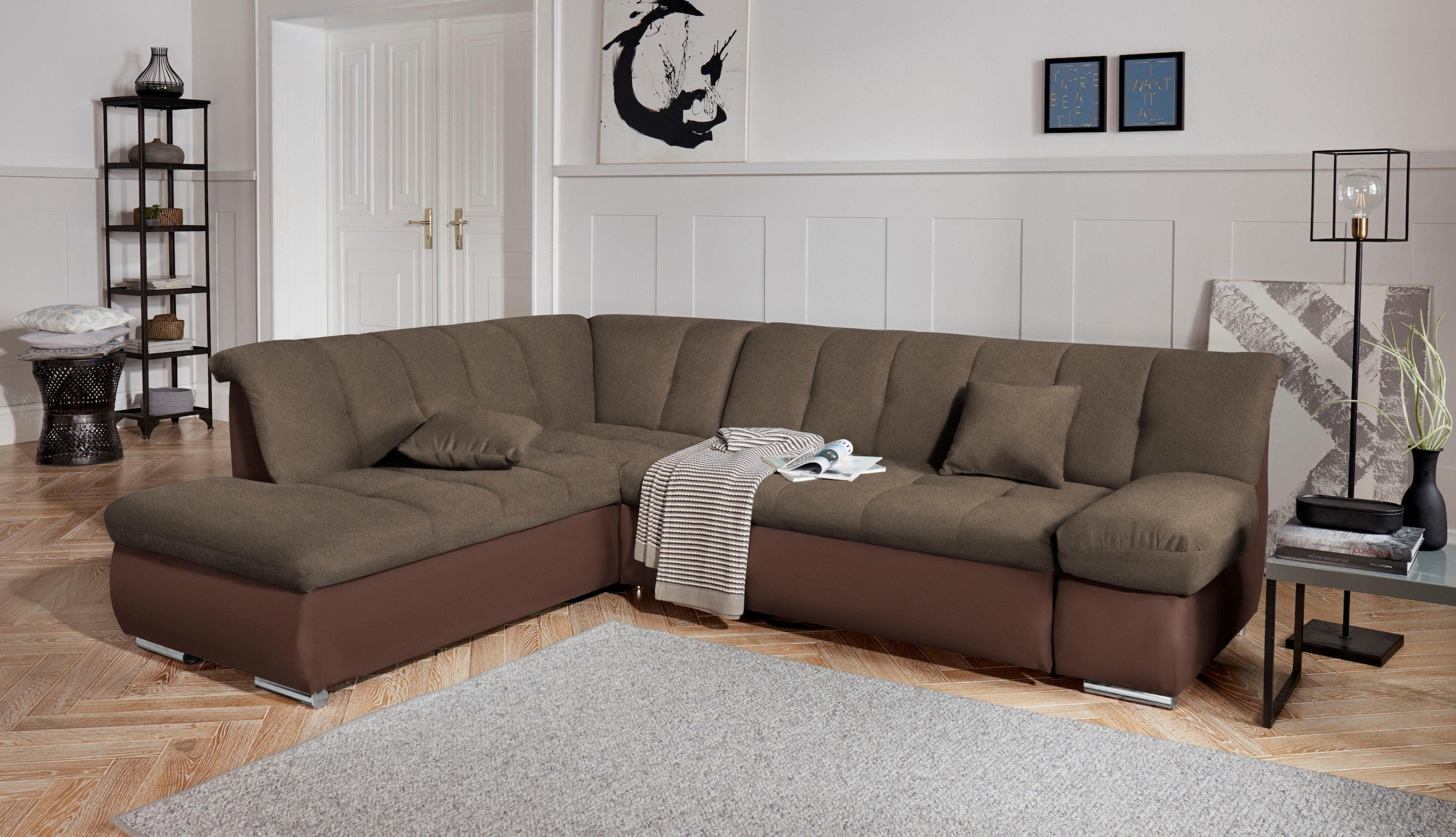 DOMO collection Ecksofa »Mona L-Form«, wahlweise mit Bett- und Armlehnfunktion