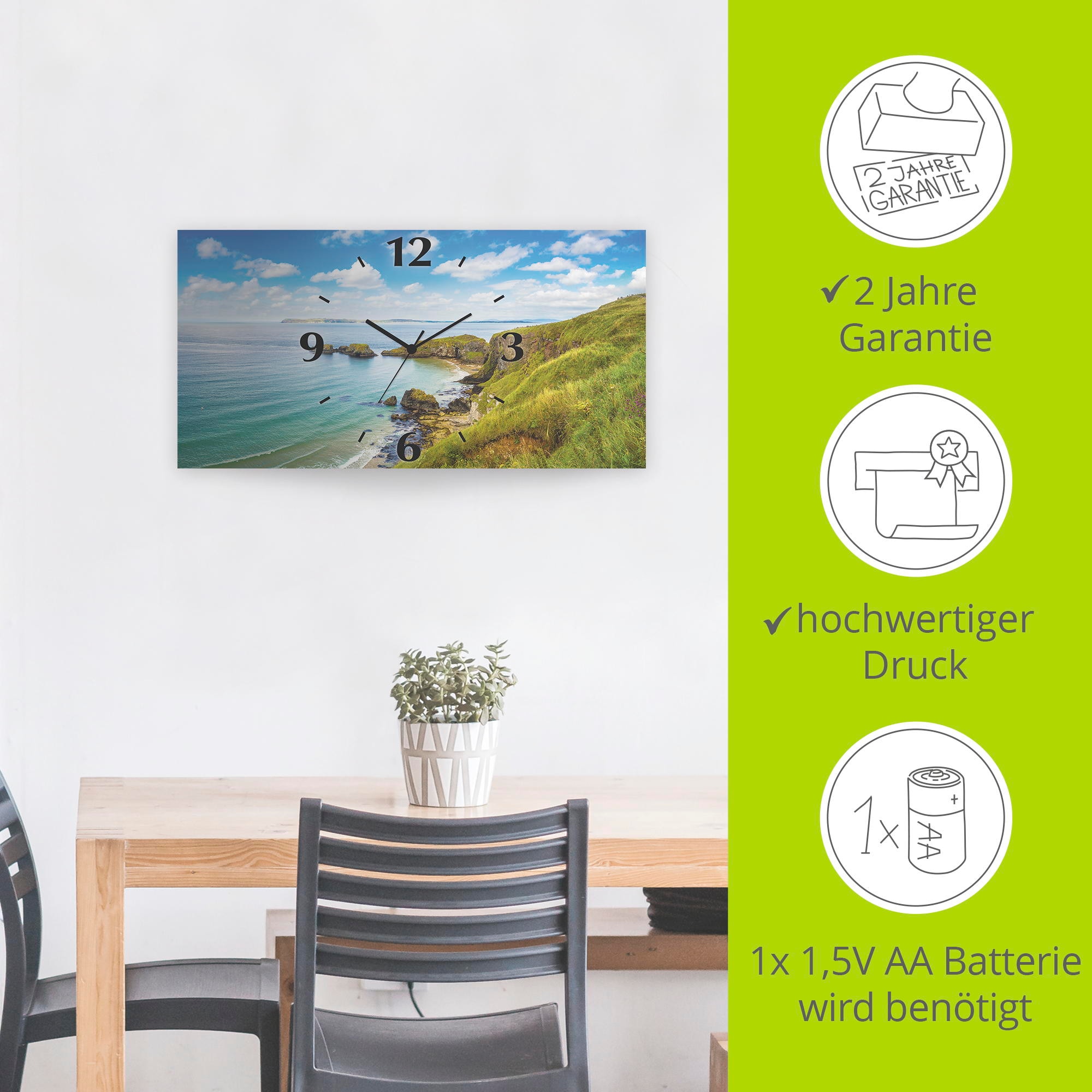 Artland Wanduhr »Küstenweg in Carrick-a-Rede« wahlweise mit Quarz- oder Funkuhrwerk, lautlos ohne Tickgeräusche