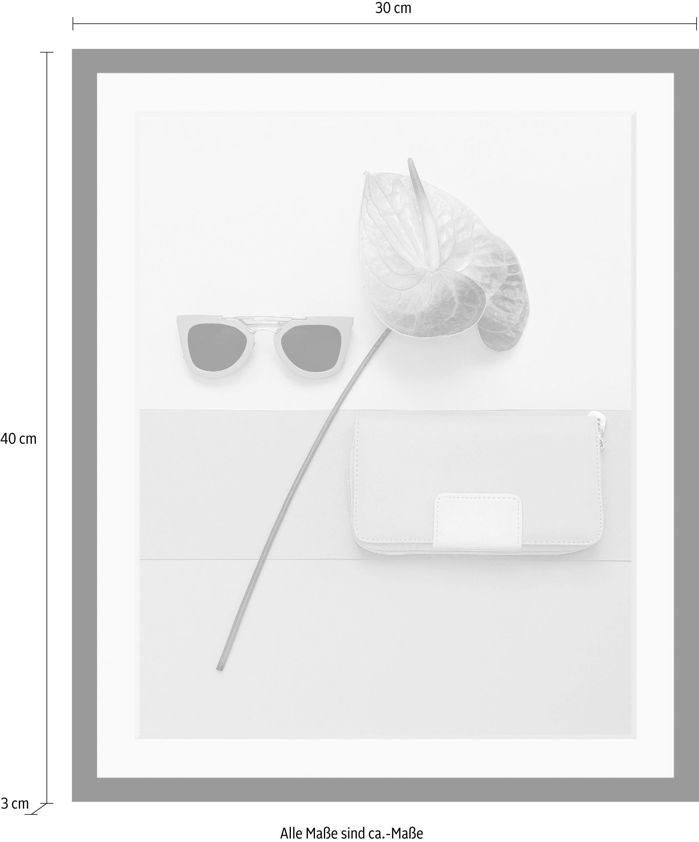 queence Bild »Sonnenbrille Pink«, Fashion-Magazincover-Mode-Modebilder-Blumen-Blumenbilder, HD Premium Poster-Druck inkl. Holzrahmen