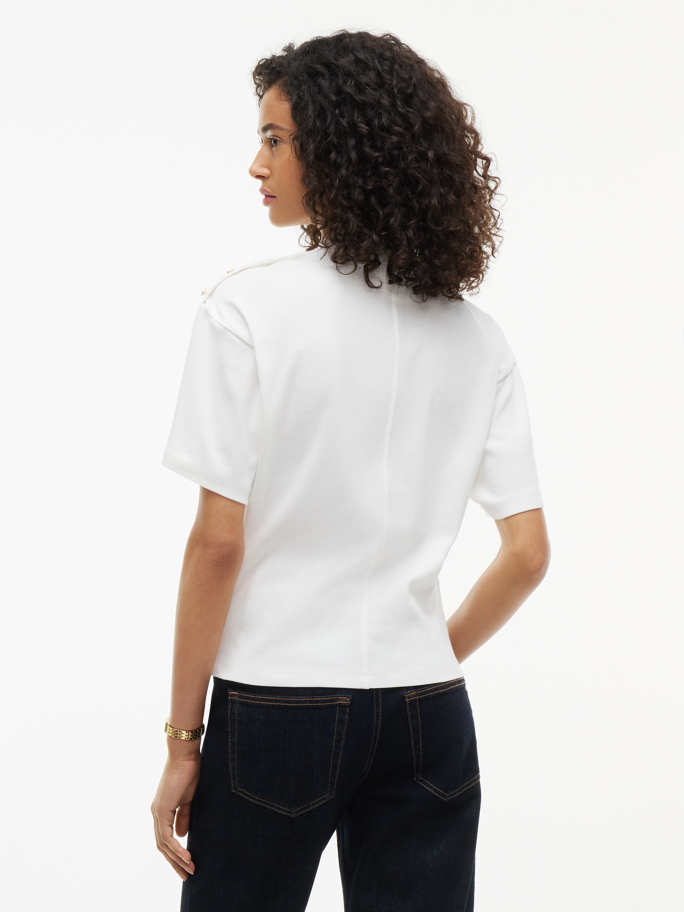 Tommy Hilfiger T-shirt »GOLD BUTTON HIGH-NK S/S TEE« Coton