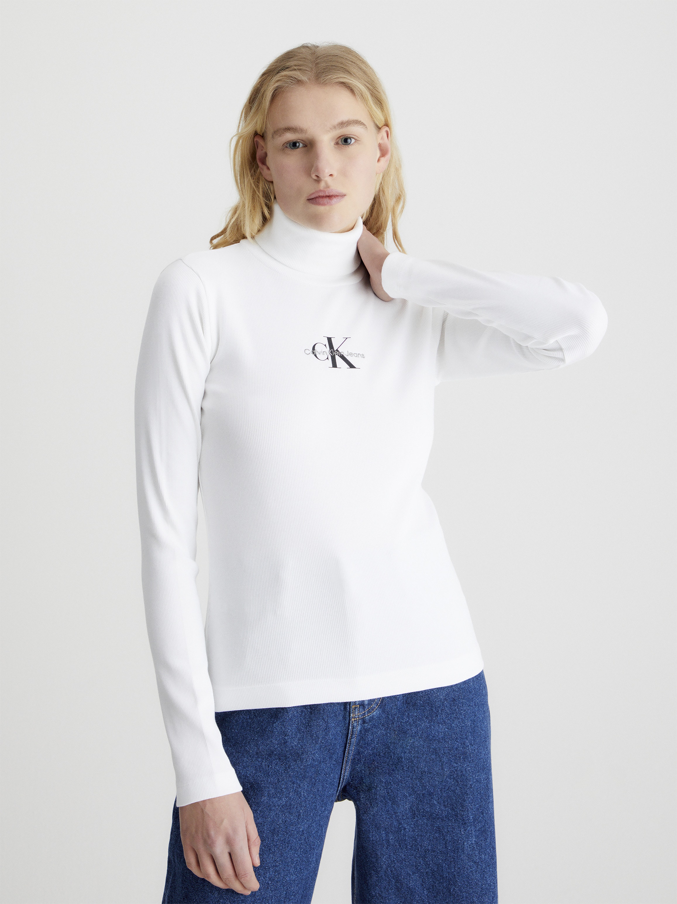 Calvin Klein Jeans Langarmshirt »MONOLOGO NECK« ROLL Acheter RIB simplement