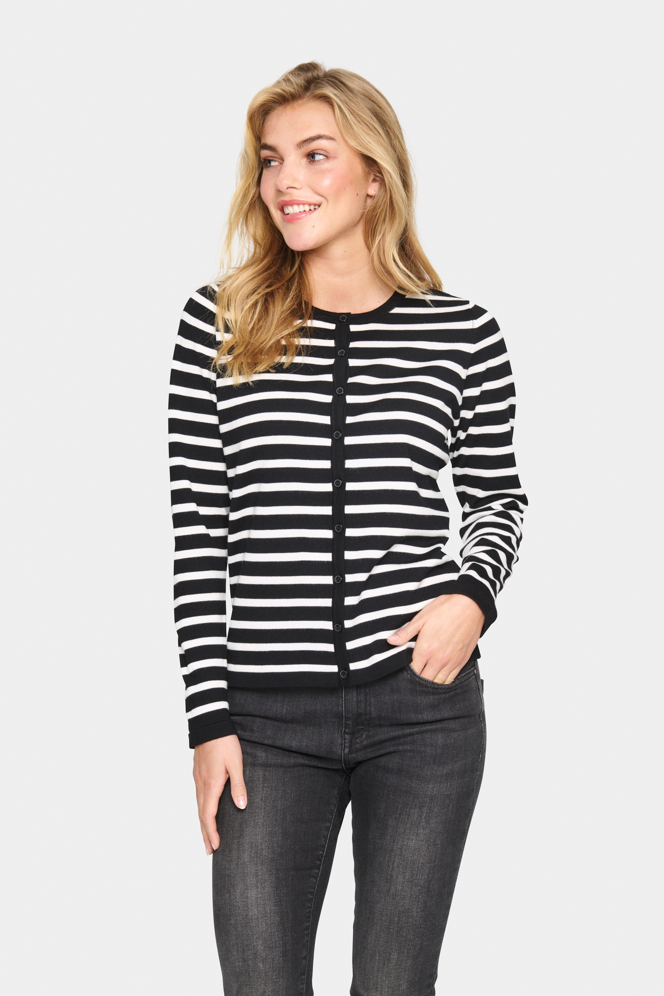 Saint Tropez, Unisex, »MilaSZ Striped Cardigan«, schwarz mila stripe, S, Cardigan von Saint Tropez mit Streifenmuster