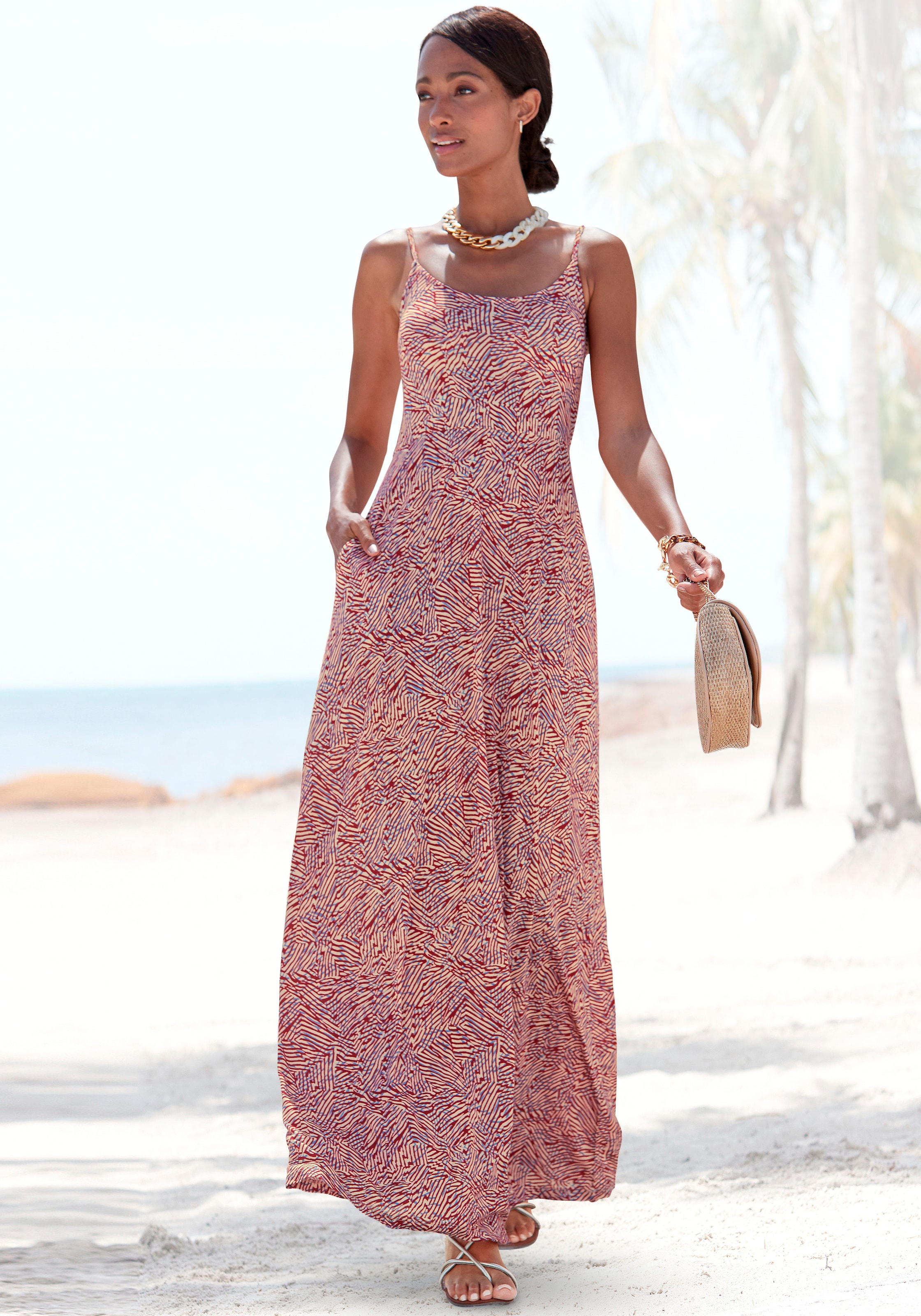 Image of Vivance Maxikleid "mit grafischem Alloverdruck und Taschen" Eingrifftaschen langes Sommerkleid, Strandkleid, Druckkleid, Viskosekleid, Jerseykleid