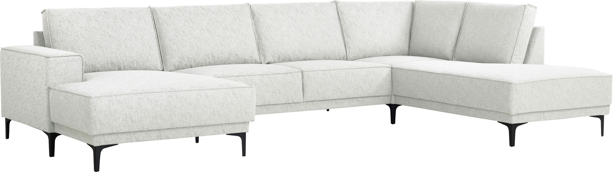 Places of Style Wohnlandschaft »XXL Sofa Oland, Struktur, Flachgewebe, Luxus-Microfaser, Boucle«, U-Form, 345 cm, Wellenunterfederung, Skandi-Design, Metallfüsse
