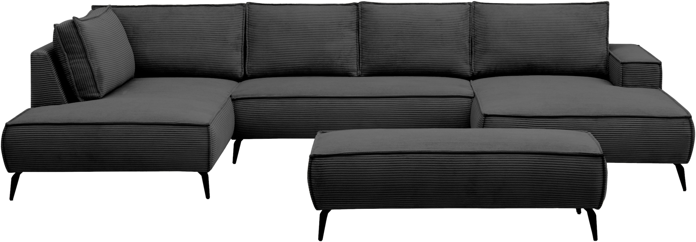 Home affaire Wohnlandschaft »mit Hocker, TVINNU, moderne U-Form in Cord oder Leinenoptik« Recamiere rechts/links, stellbar zum Schlafsofa (Krokodilverbinder)