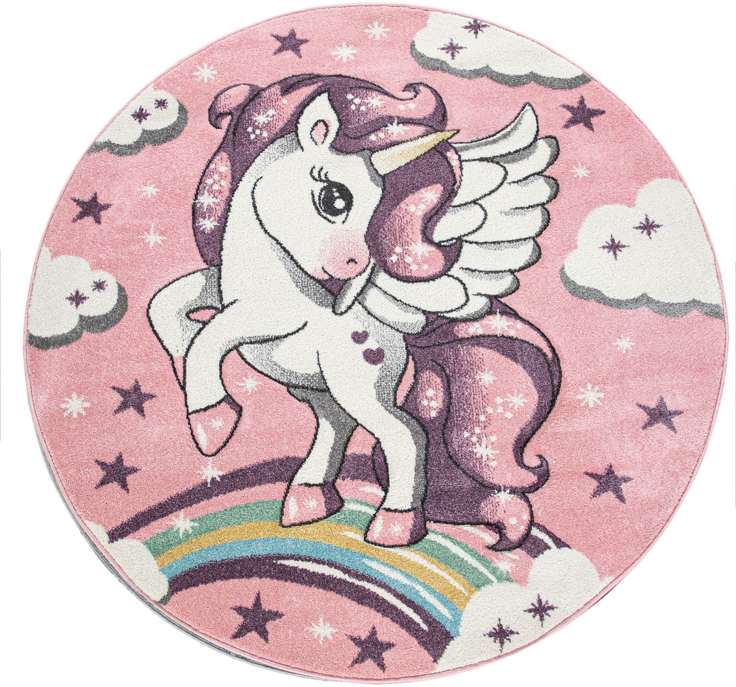 Image of Paco Home Kinderteppich »Cosmo 213«, rund, 12 mm Höhe, 3D-Design, Motiv Einhorn & Regenbogen, Kinderzimmer bei Ackermann Versand Schweiz