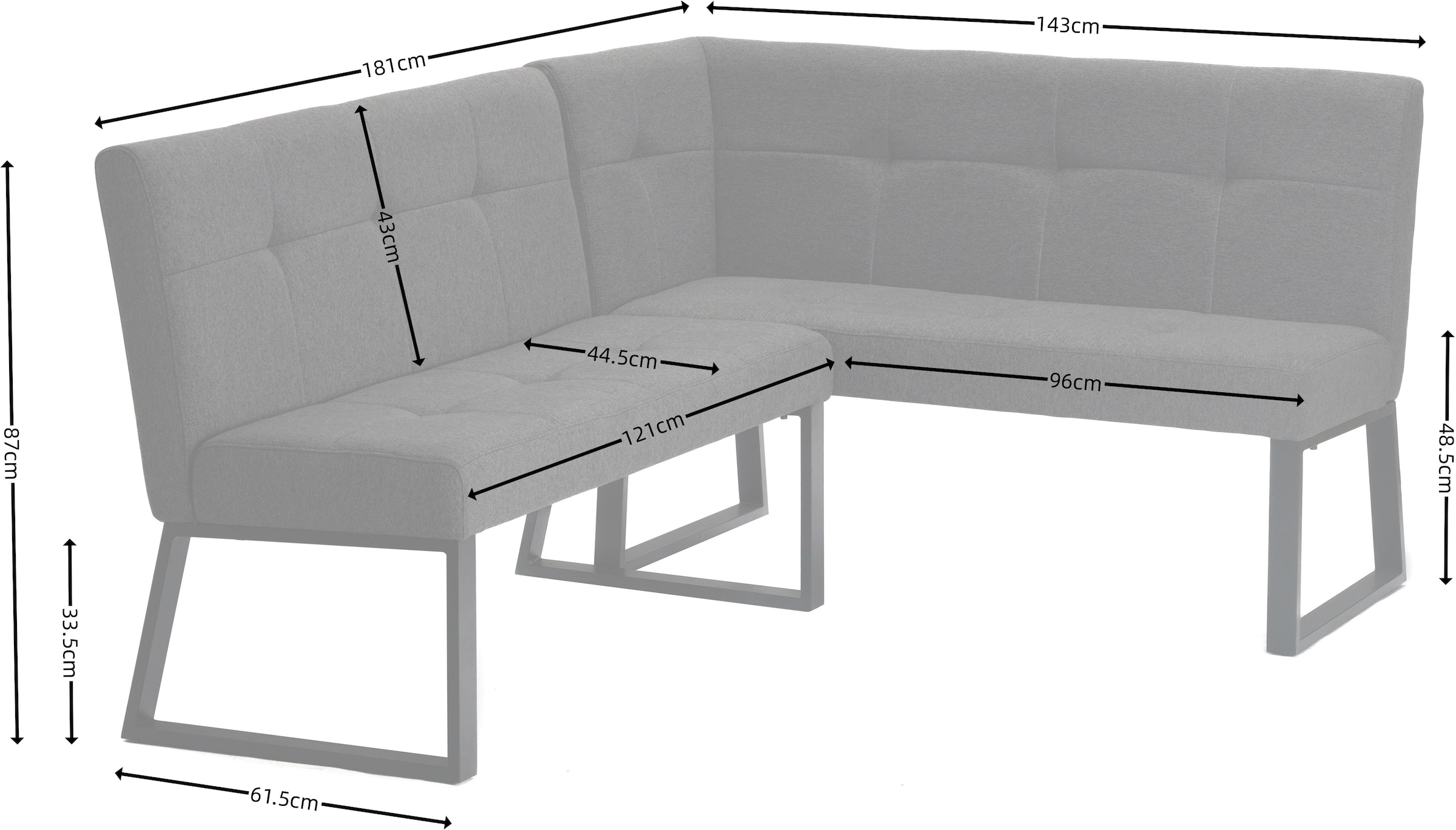 GOODproduct Eckbank »Geranie, Sitz -und Rücken gepolstert, Knopfheftung« zwei Bezugsstoffe, zwei Stofffarben, pulverbeschichtetes Metallgestell