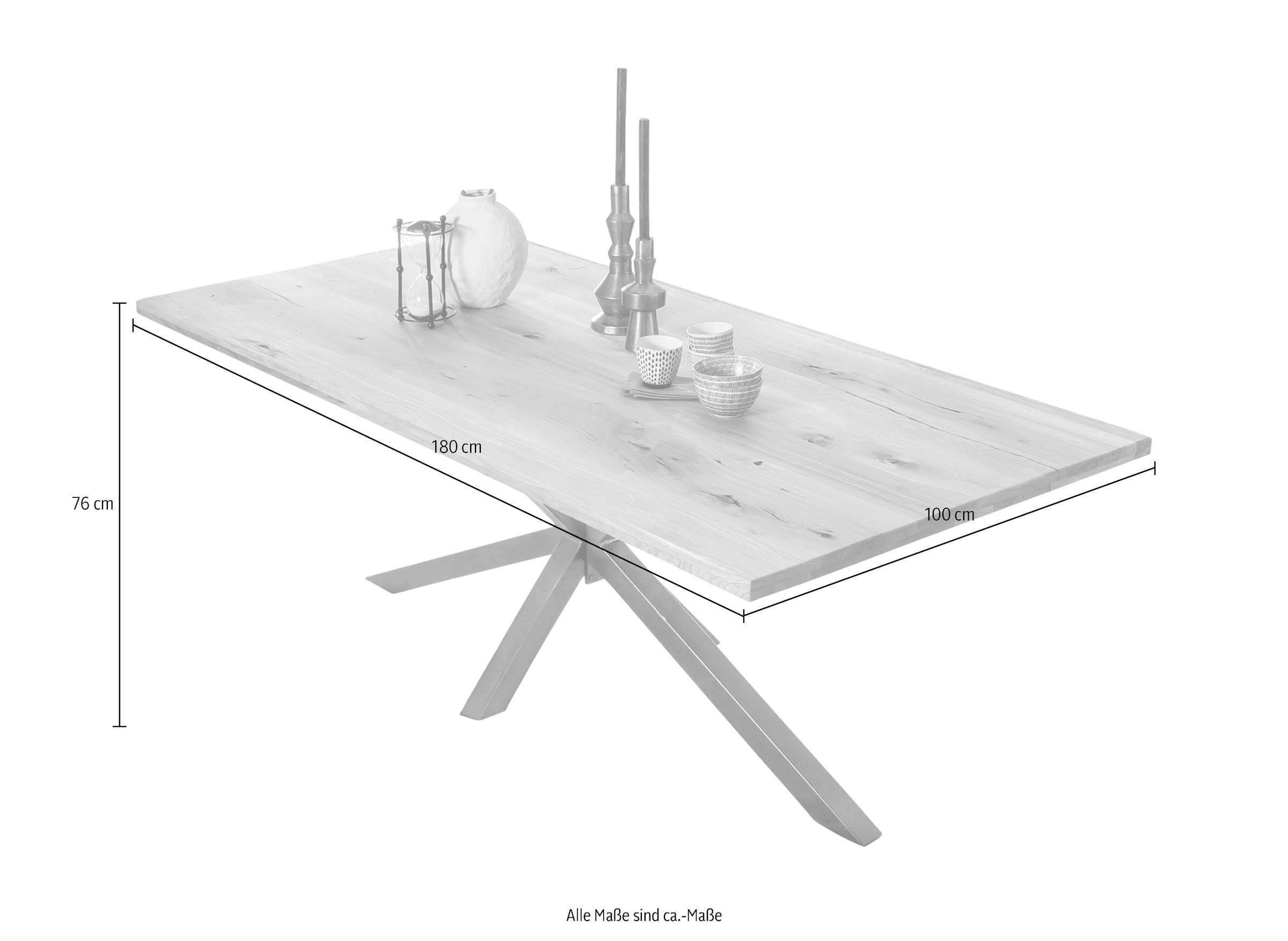 SIT Table de salle à manger »Fargo Wildeiche natur mit Stern-Gestell aus Metall, Massivholz« structure étoile marquante rencontre chêne sauvage massif