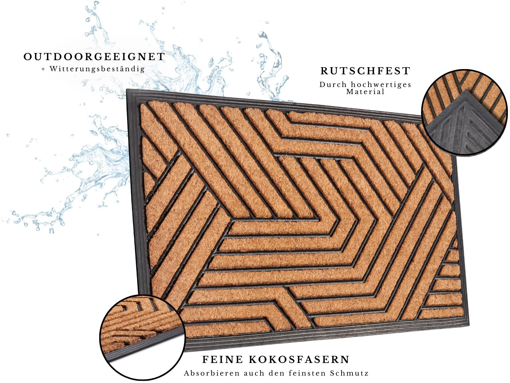 HANSE Home Fussmatte »Mix Mats Gummi Kokos Labyrinth, Türmatte«, rechteckig, 20 mm Höhe, Strapazierfähig, pflegeleicht, robust, wetterfest, UV-beständig