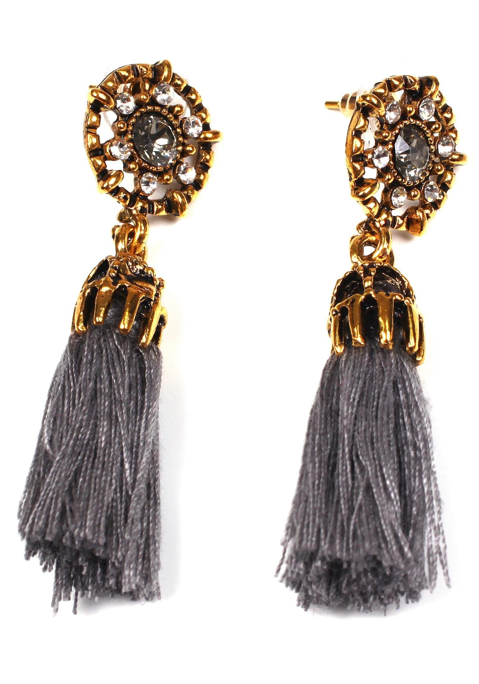 Paar Ohrstecker »mit langen Quasten, rund«