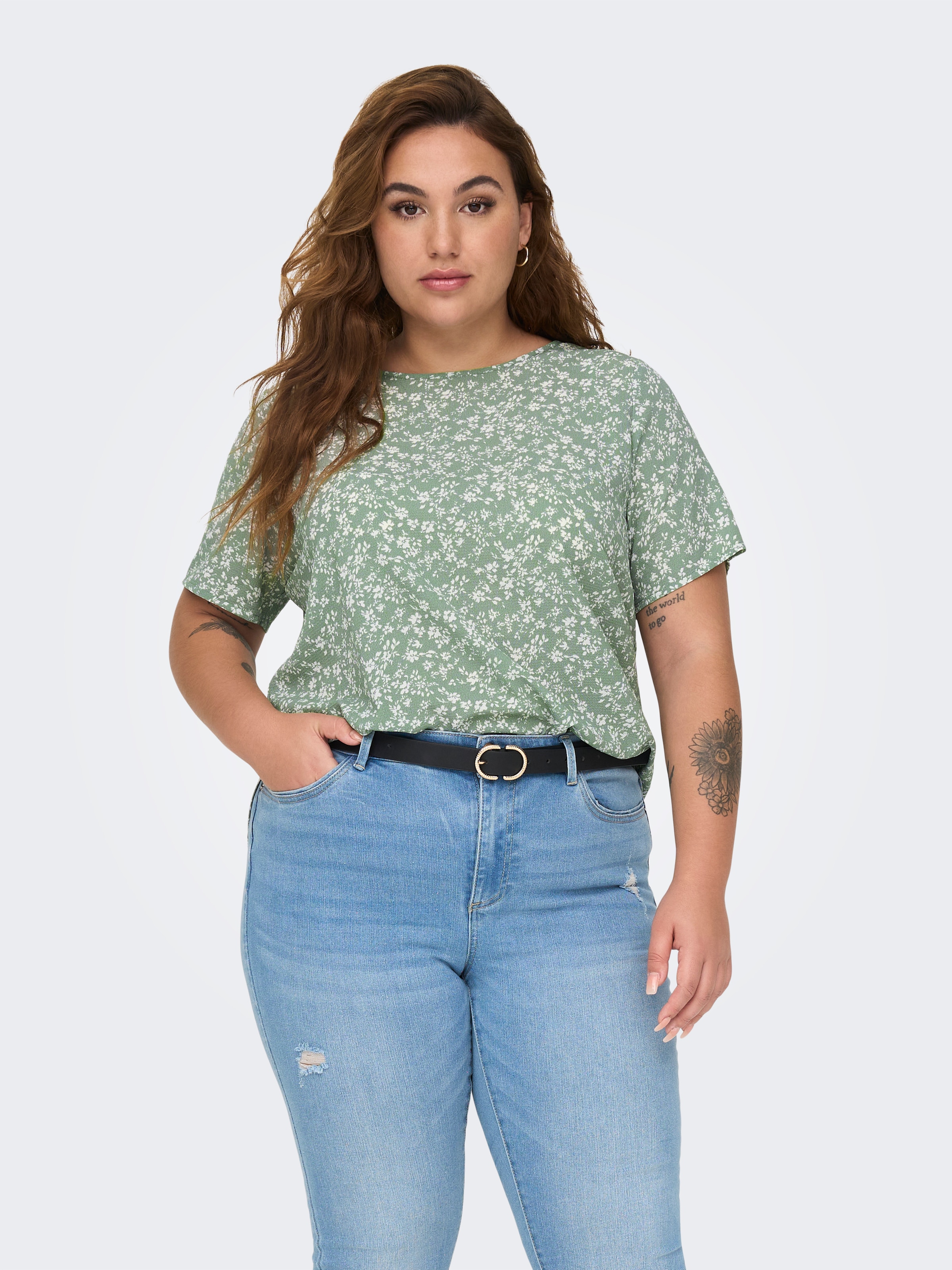ONLY CARMAKOMA Shirtbluse »CARVICA SS TOP WVN NOOS« Materialmix, regular fit