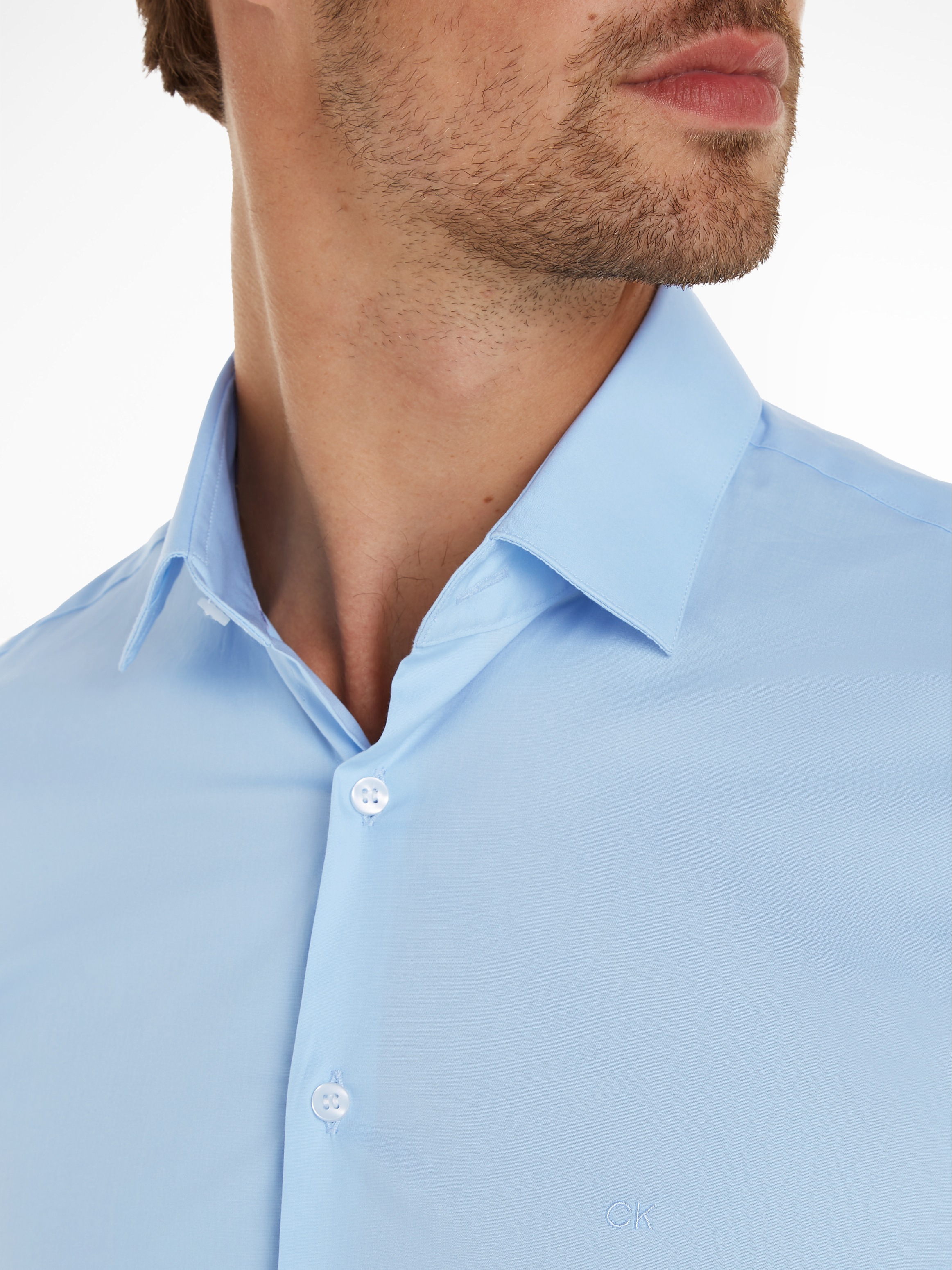 Calvin Klein Businesshemd »POPLIN STRETCH SLIM SHIRT«, mit Kentkragen, Logoprint auf Brusthöhe