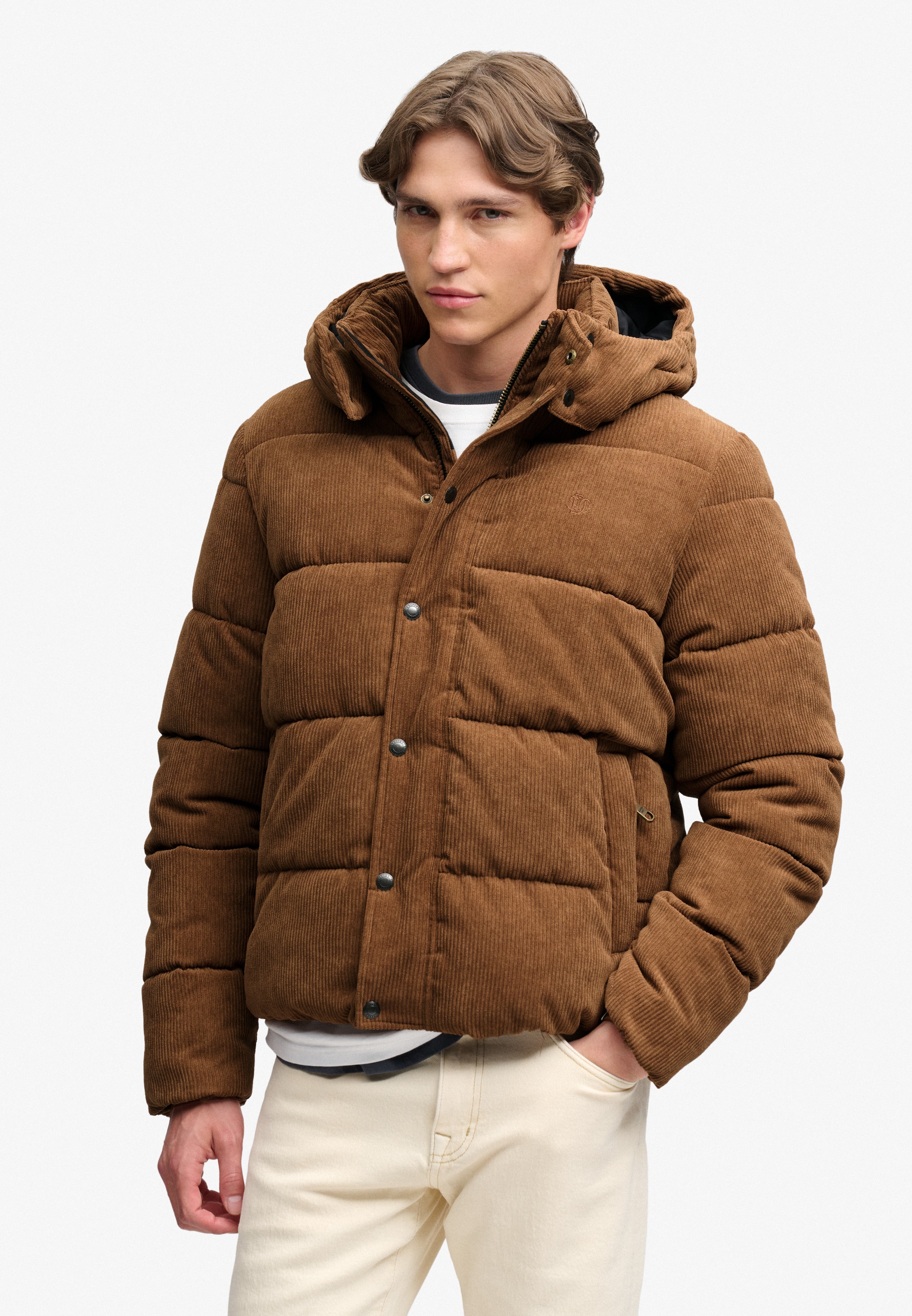 Image of Superdry Steppjacke "PREMIUM HOOD CORD PUFFER JKT" mit Kapuze Kunstfaser, relaxed fit