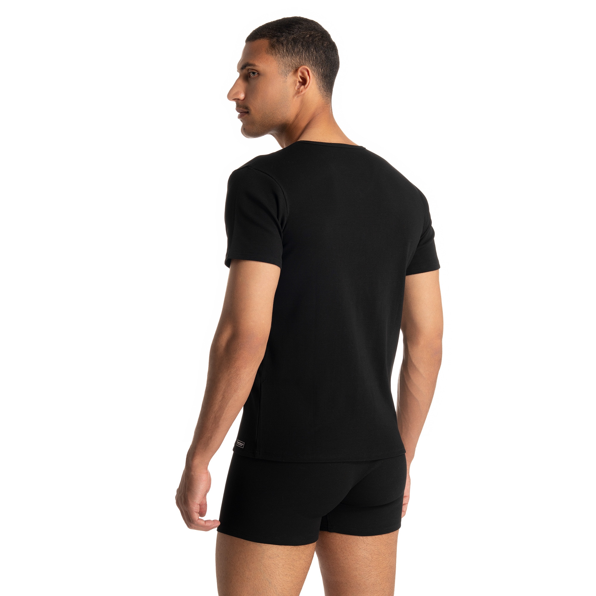 Bruno Banani T-shirt en V »FINE RIB« côtes fines, manches courtes, col en V, mélange coton