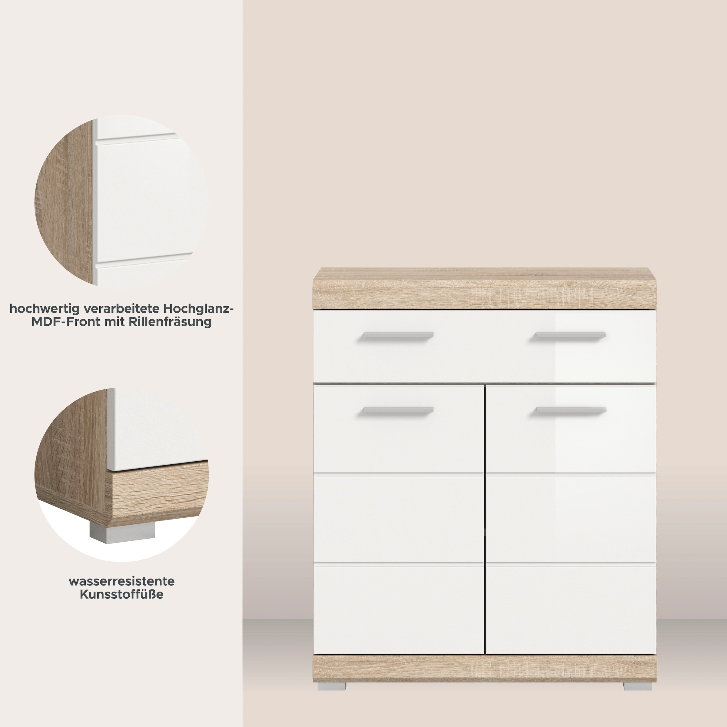welltime Armoire basse »SIENA, Breite 74cm, 2 Tür, 1 Schubkasten, 2 Fächer, MDF-Front« BEST-SELLER !,  disponible en plusieurs couleurs, meubles de salle de bain, armoire de salle de bain, commode, salle de bain