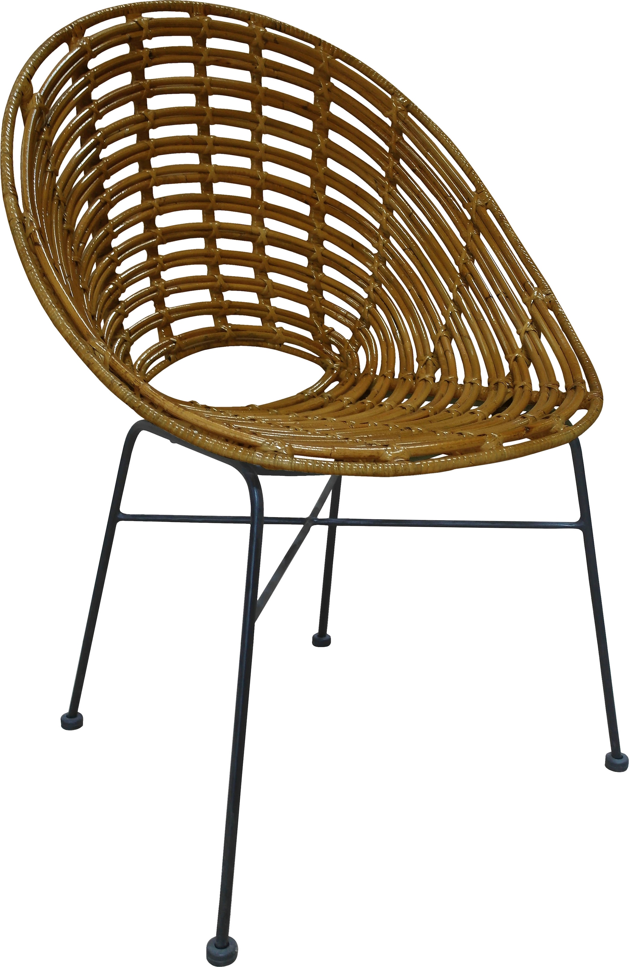 SIT Rattanstuhl »Rundsitz Rattan Metall Schwarz Natur Lounge Design« () 1 Stk.Rattanstuhl mit Rundsitz aus Rattan & Metall im Lounge Design