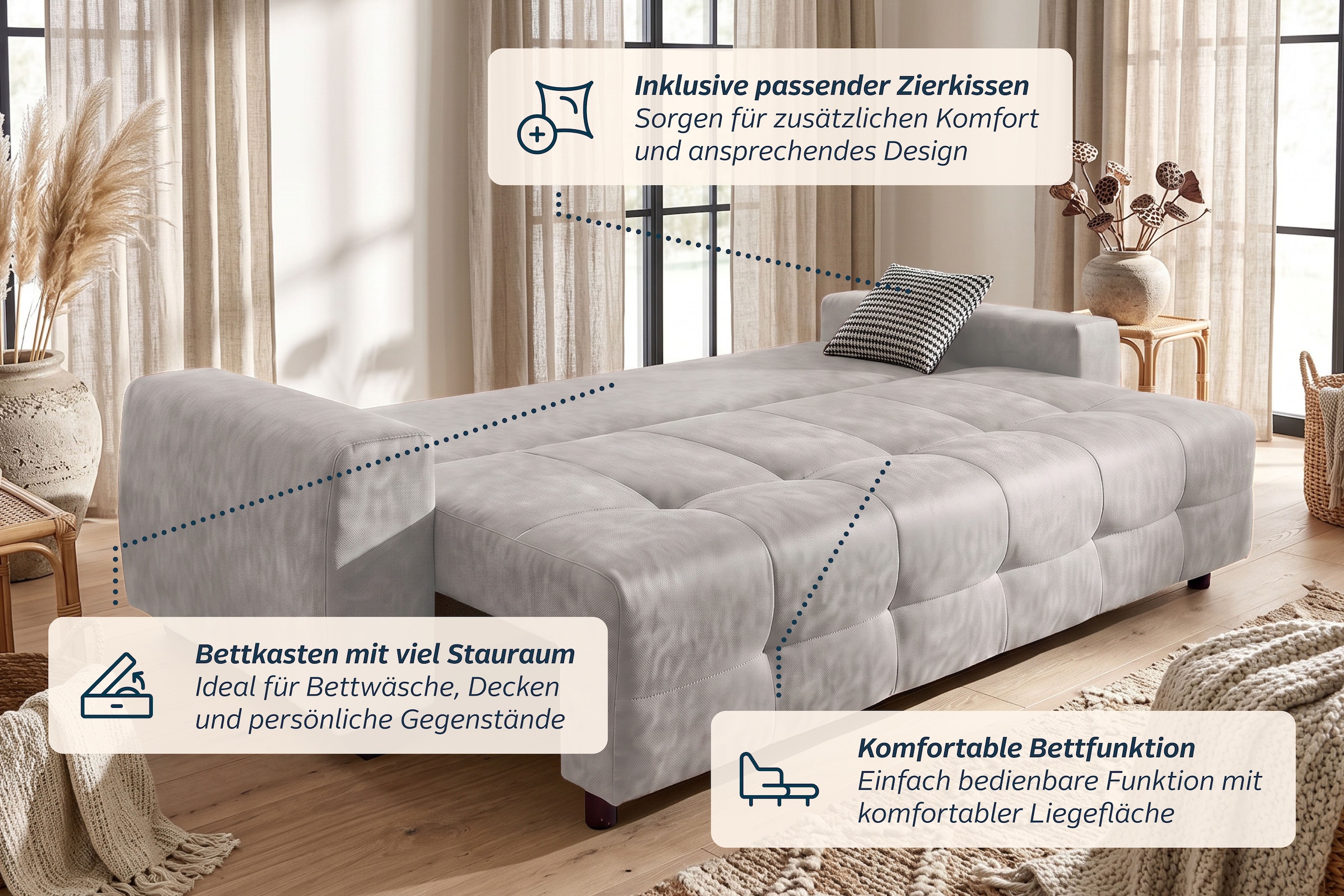 GOODproduct Canapé-lit »Bella mit Bettkasten, Gästebett 142x194, in 3 Qualitäten, inkl. Kissen« CLASSIC - Bonnellfedern ohne Topper - ideal als Gästebett