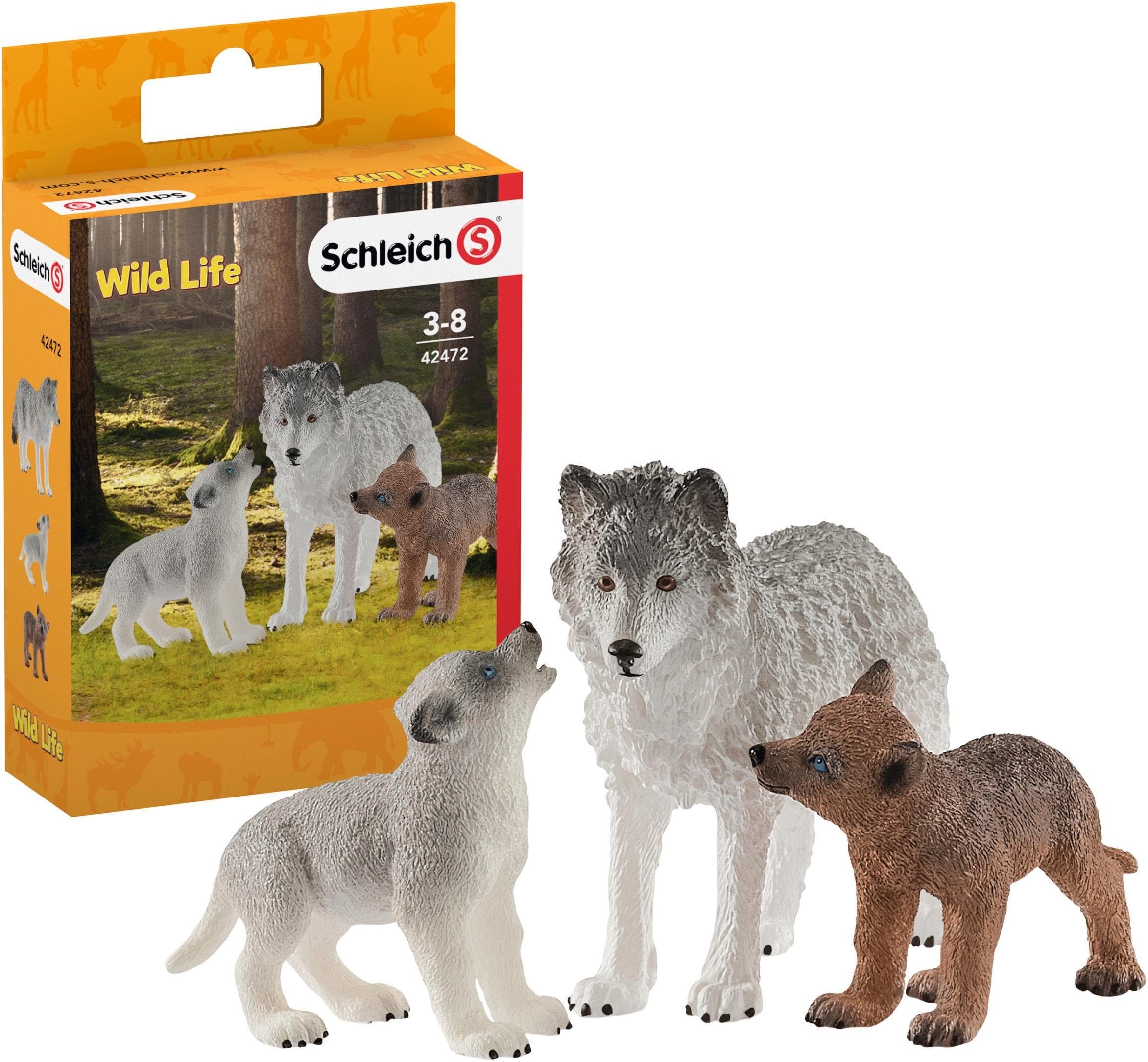 Schleich® Spielfigur »WILD LIFE, Wolfsmutter mit Welpen (42472)«, (Set)