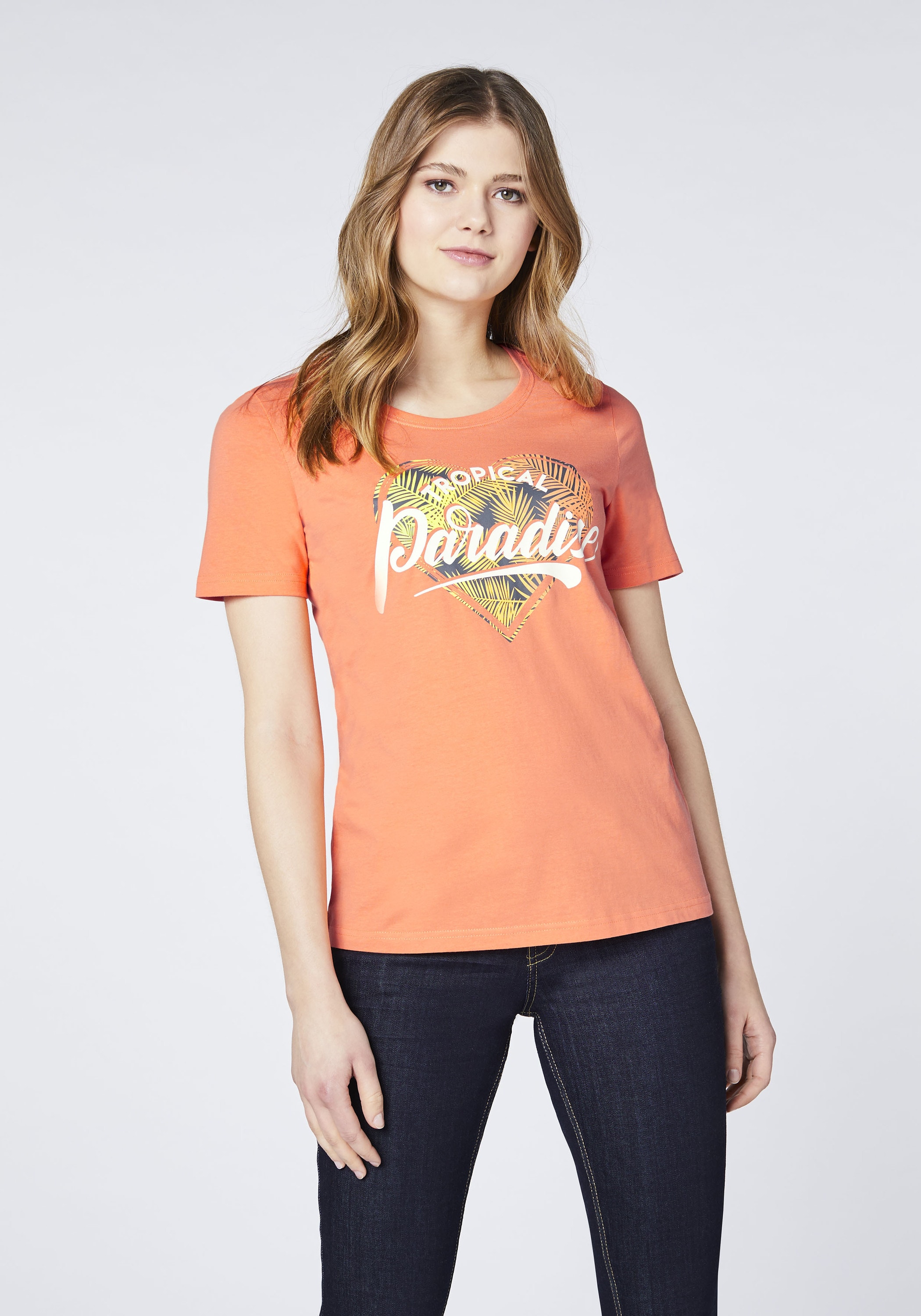 T-Shirt »mit herzförmigem Palmenprint«