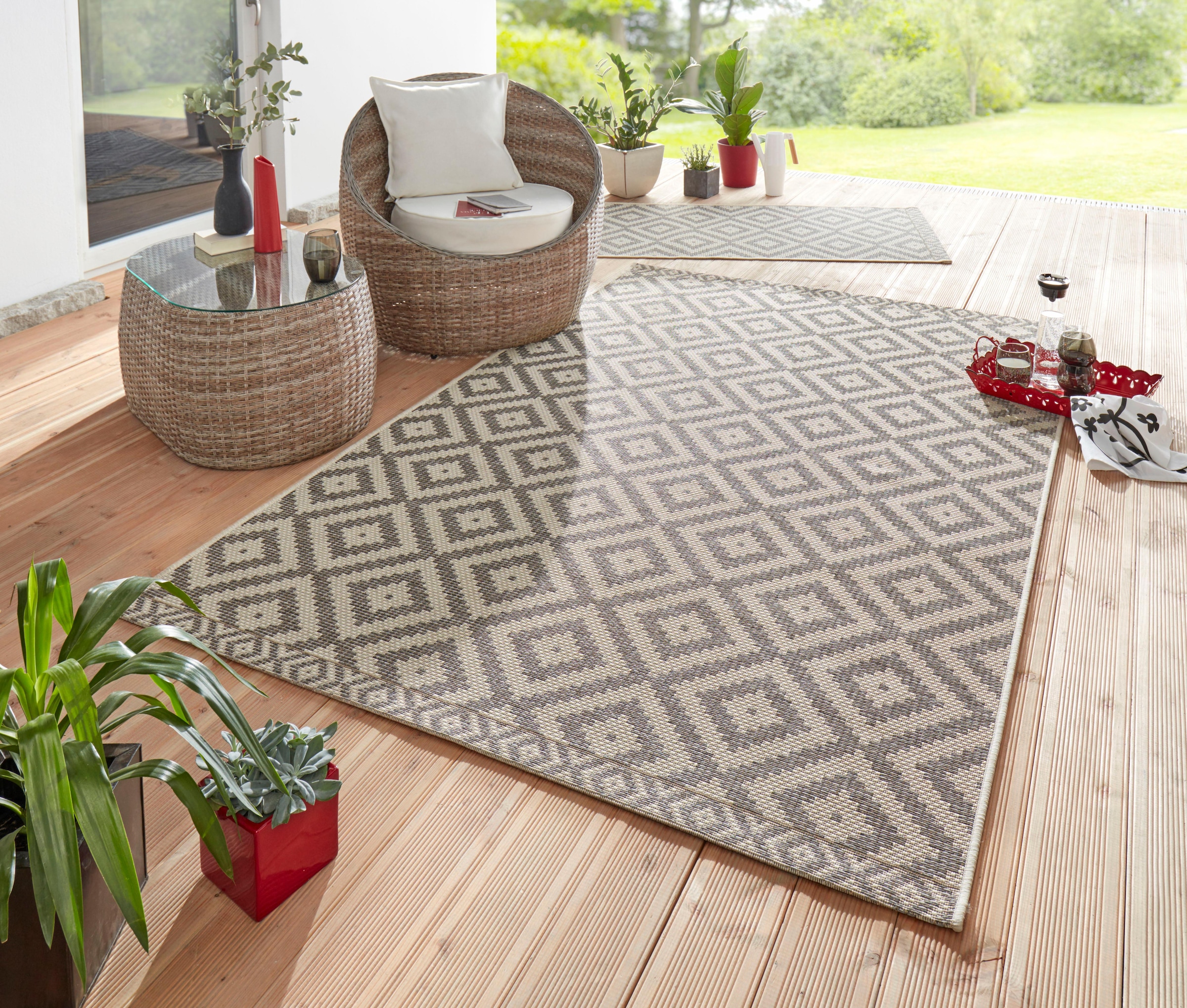 freundin Home Collection Teppich »Summer«, rechteckig, In-und Outdoor  geeignet, Rauten Design, Pflegeleicht, Flachgewebe kaufen