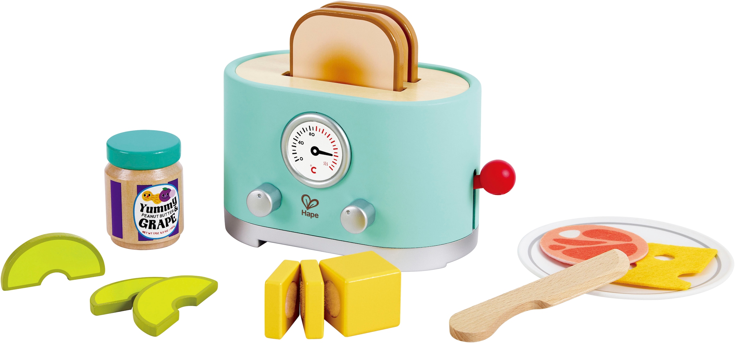 Hape Kinder-Toaster »Kling, Pop-Up-Toaster-Set«, (12 tlg.), aus Holz