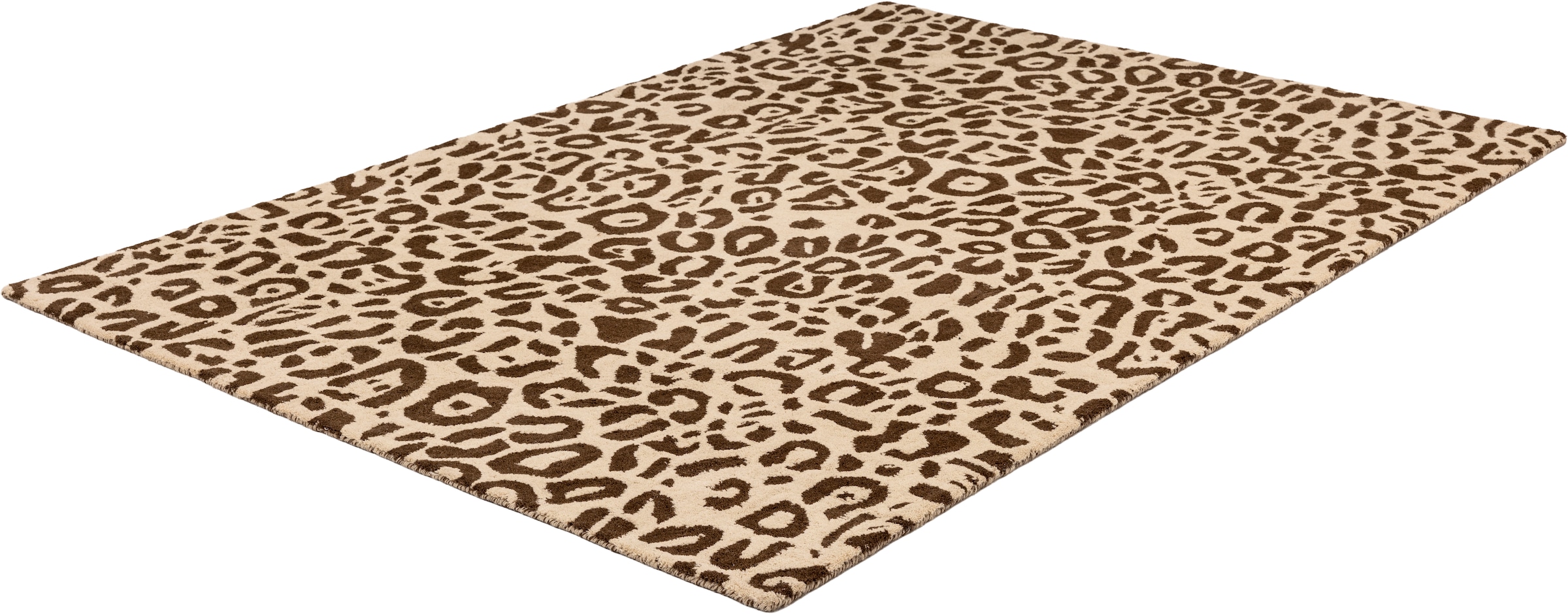 GOODproduct Tapis en laine »Gabbo Leo, Leopardenmuster, handgearbeitet« Rectangulaire 14 mm Höhe reine Wolle, Uni, Wohnzimmer, Schlafzimmer, Esszimmer