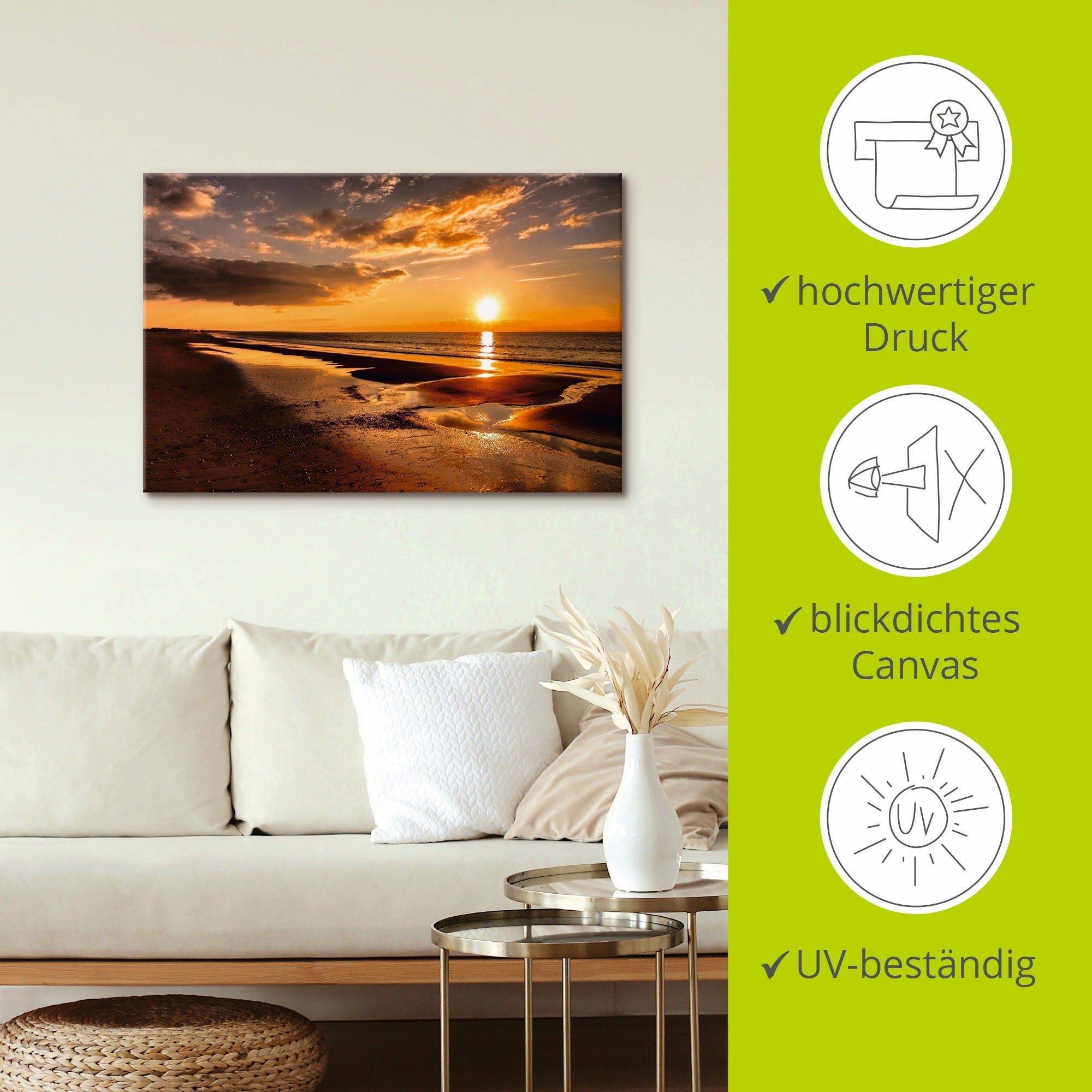 Artland Tableau sur toile »Sonnenuntergang am Mittelmeer« 1 cuis tlg. auf Holzrahmen gespannt