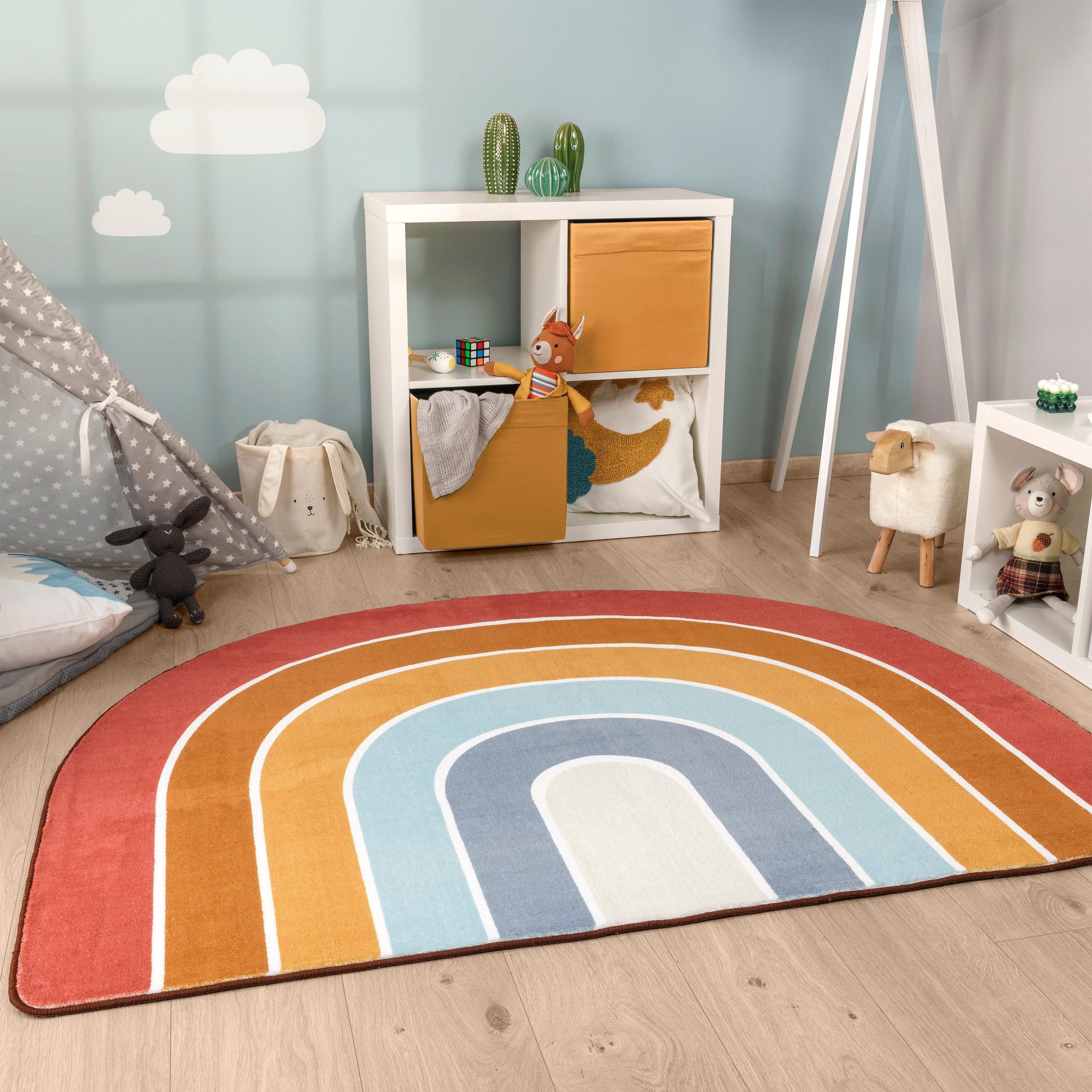 Paco Home Tapis pour enfants »Niloya 366« Demi-rond 12 mm Höhe Spielteppich, Kurzflor, Motiv Regenbogen, waschbar