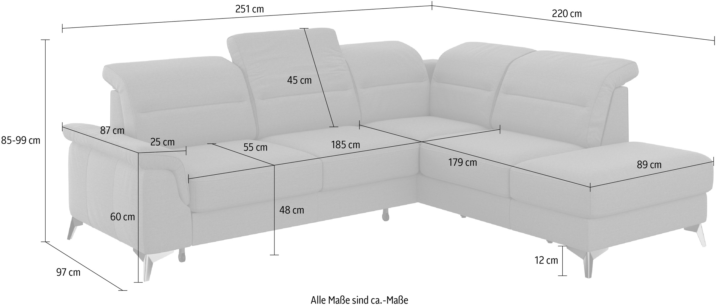 sit&more Ecksofa »Sinatra L-Form«, mit Ottomane, optional mit Kopfteilverstellung und Armteilfunktion