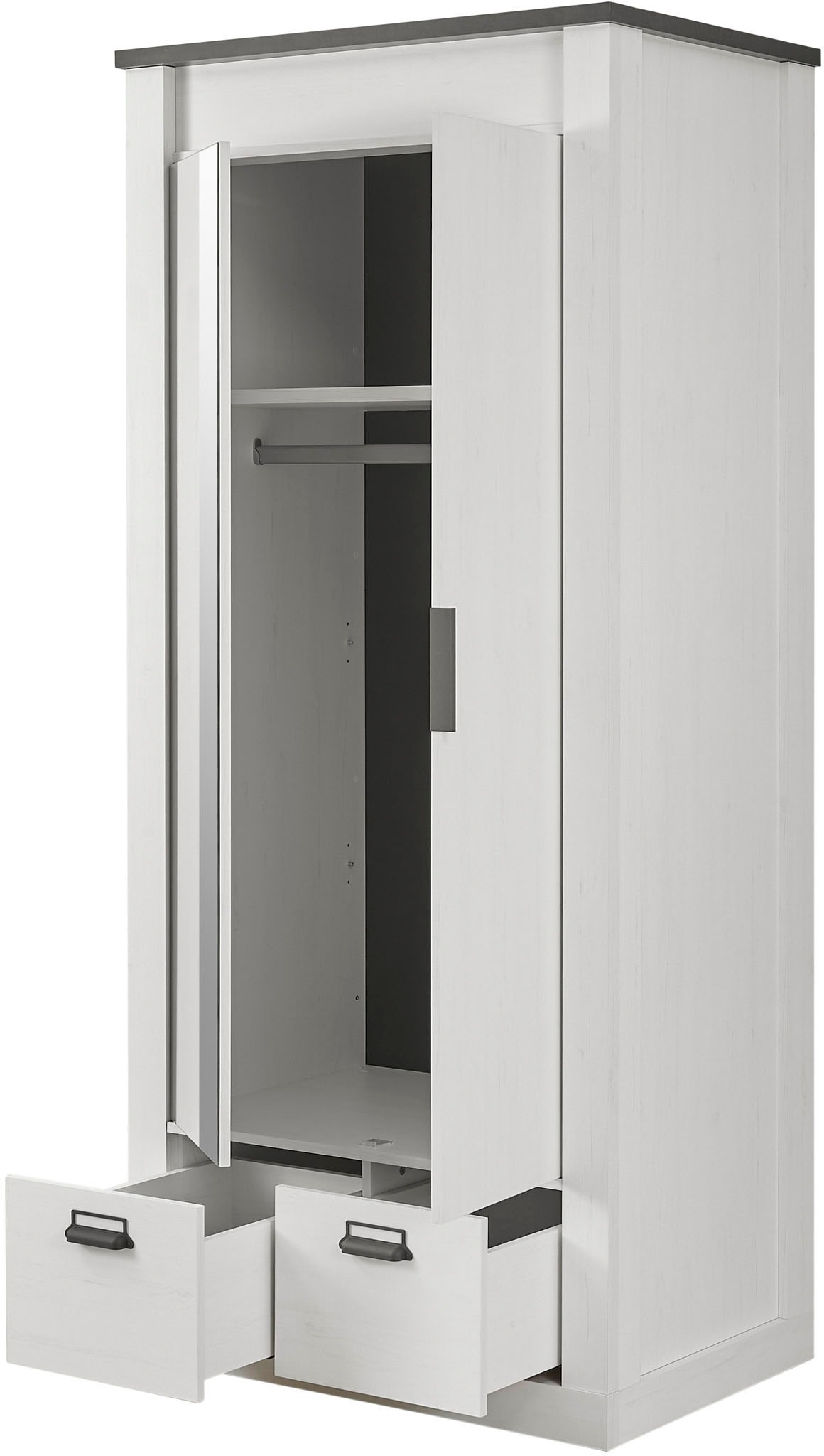 Home affaire Kleiderschrank »SHERWOOD Wäscheschrank Garderobe mit Spiegel«, wahlweise mit Kleiderstange oder Einlegeböden nutzbar, Breite 93 cm