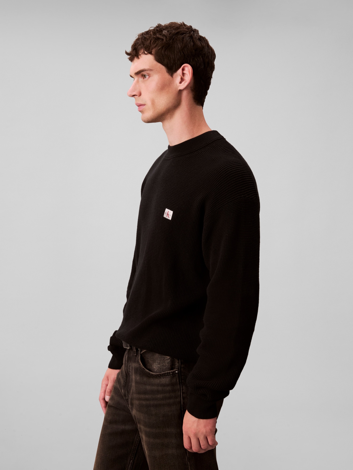 Calvin Klein Jeans Pull à col rond »LS EZ COTTON WAFFLE CRWNK SWTR 9« Rundhalsausschnitt, regular fit