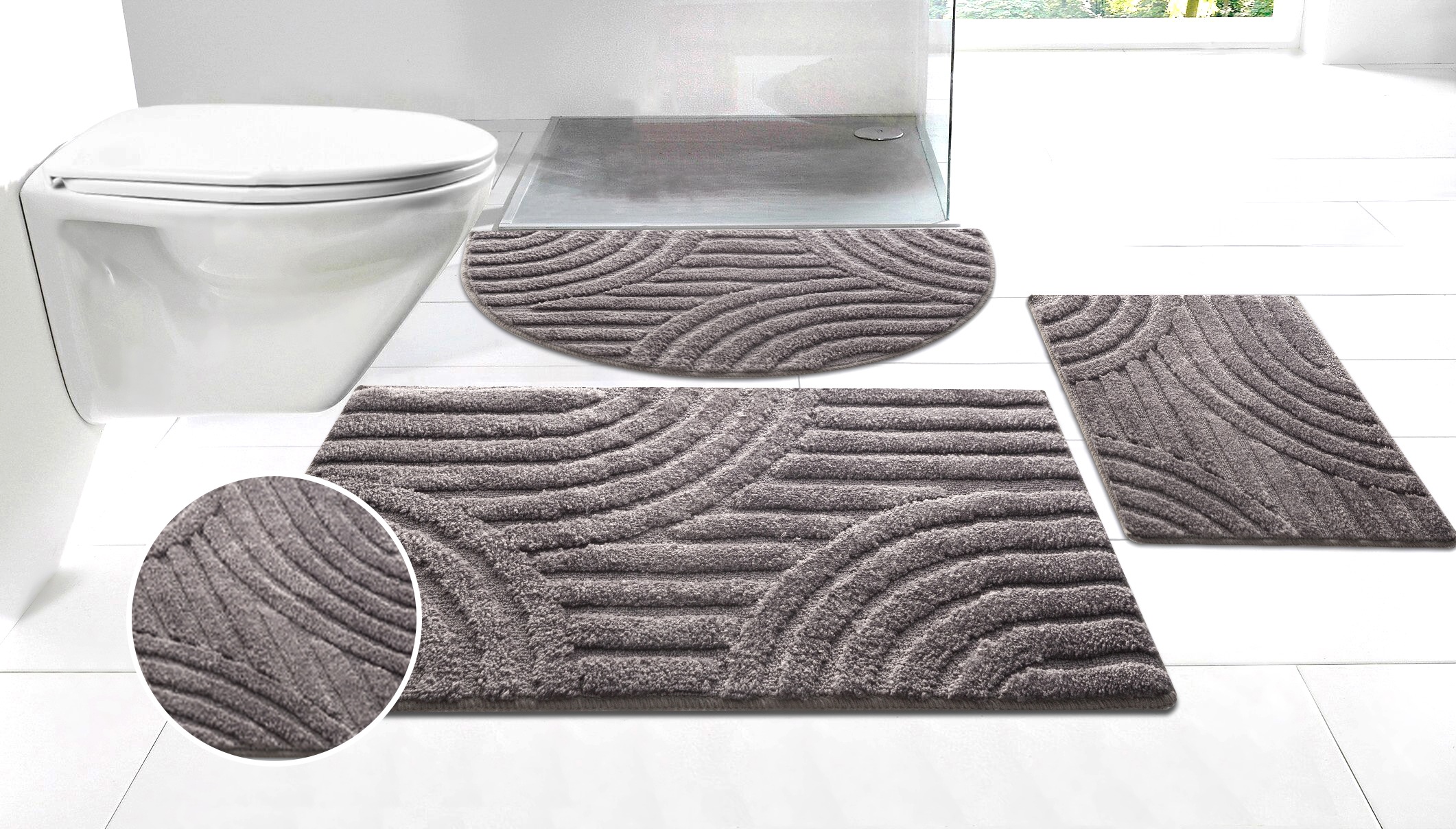 Image of GOODproduct Badematte "Regona Scandi, Badvorleger, Badezimmer Teppich, Duschvorleger" Höhe 10 mm rutschhemmend beschichtet strapazierfähig Badteppich, Uni Farben, Hoch-Tief-Effekt, modernes Muster, Zen
