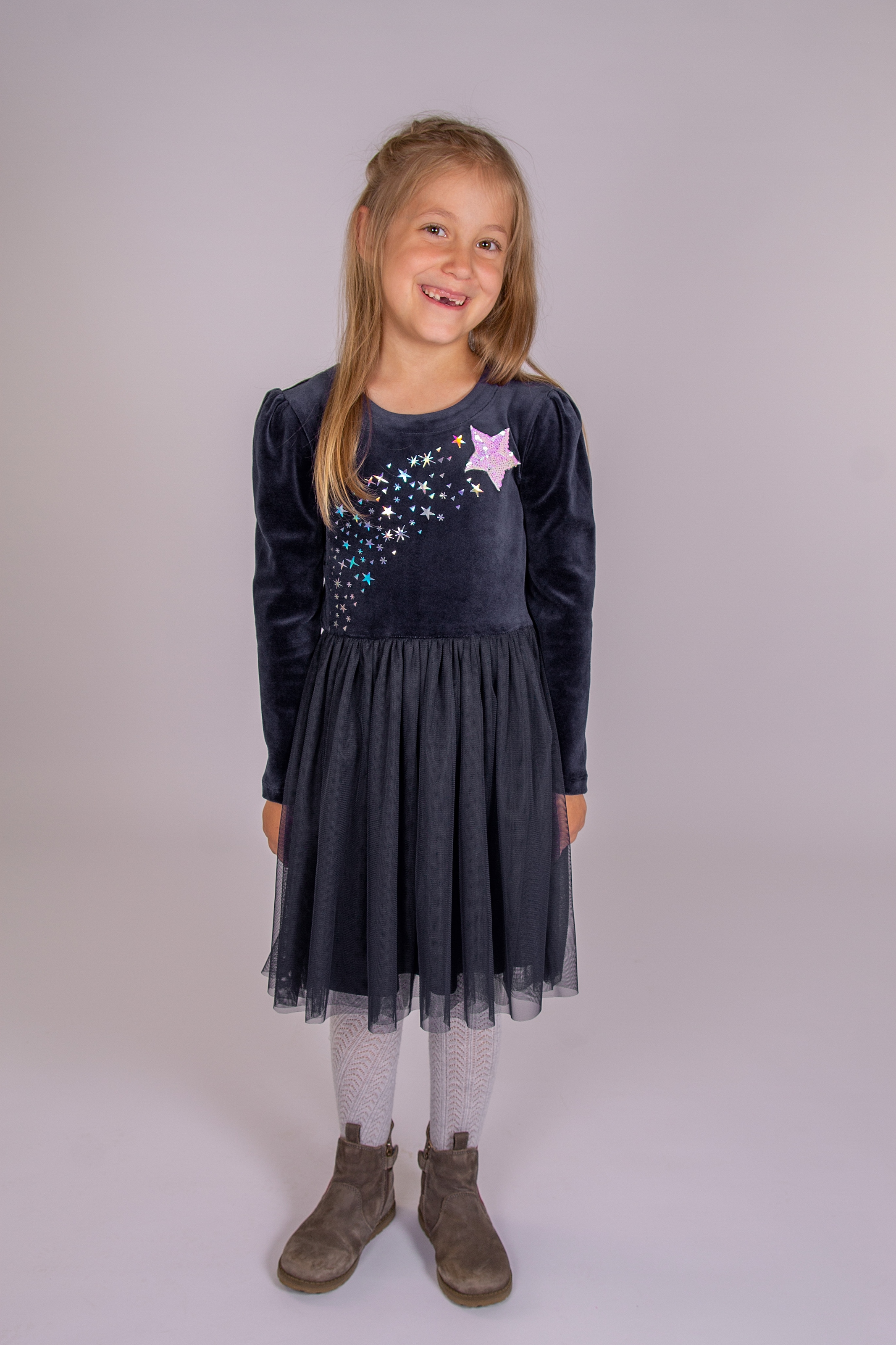 Image of happy girls Samtkleid mit Tüllrock und wunderschönen, hochwertigen Sternenmotiven