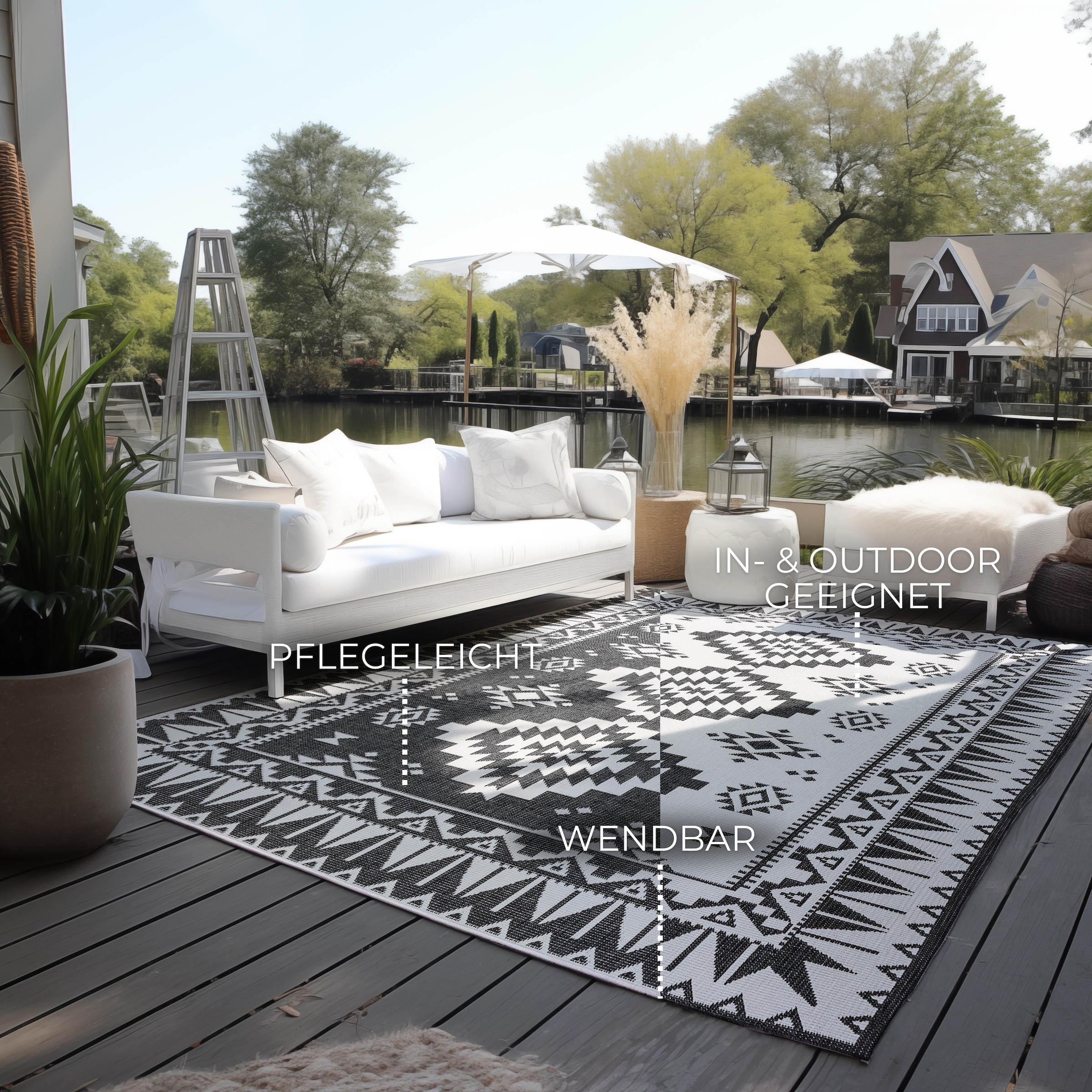 ELLE DECORATION Teppich »Dynamic, Wendeteppich«, rechteckig, 5 mm Höhe, Flachgewebe, In-& Outdoor, Modern, wendbar, Balkon, Wohnzimmer, Aussen