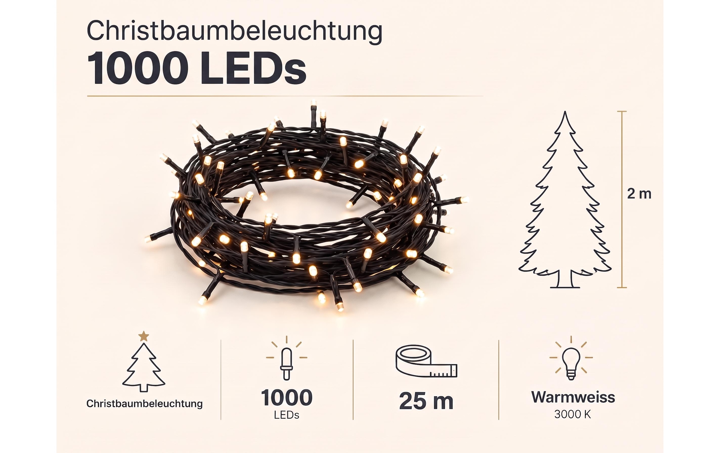 Cocon Lichterkette »Christbaumbeleuchtung, 1000 LEDs Warmweiss, 25 m«