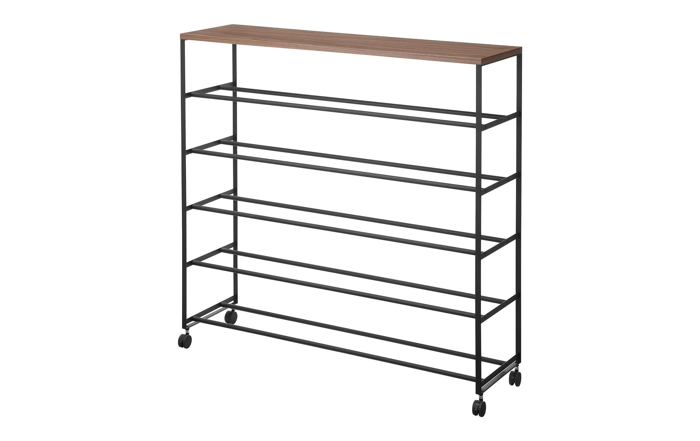 Image of Yamazaki Schuhschrank "Tower 90.5 x 87 cm" 5-stöckiges Schuhregal mit Holzablage und Rollen