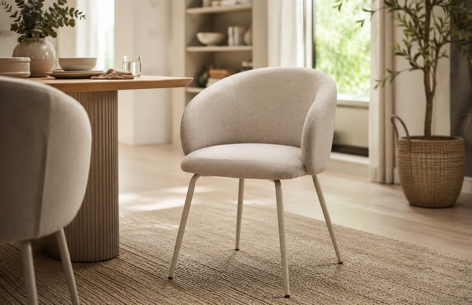 ACTONA GROUP Chaise de salle à manger »Eleanor 2er Set, gepolstert mit Armlehne, bequem, modern, beige« (Ensemble) design scandinave, grand confort d’assise & tissu doux