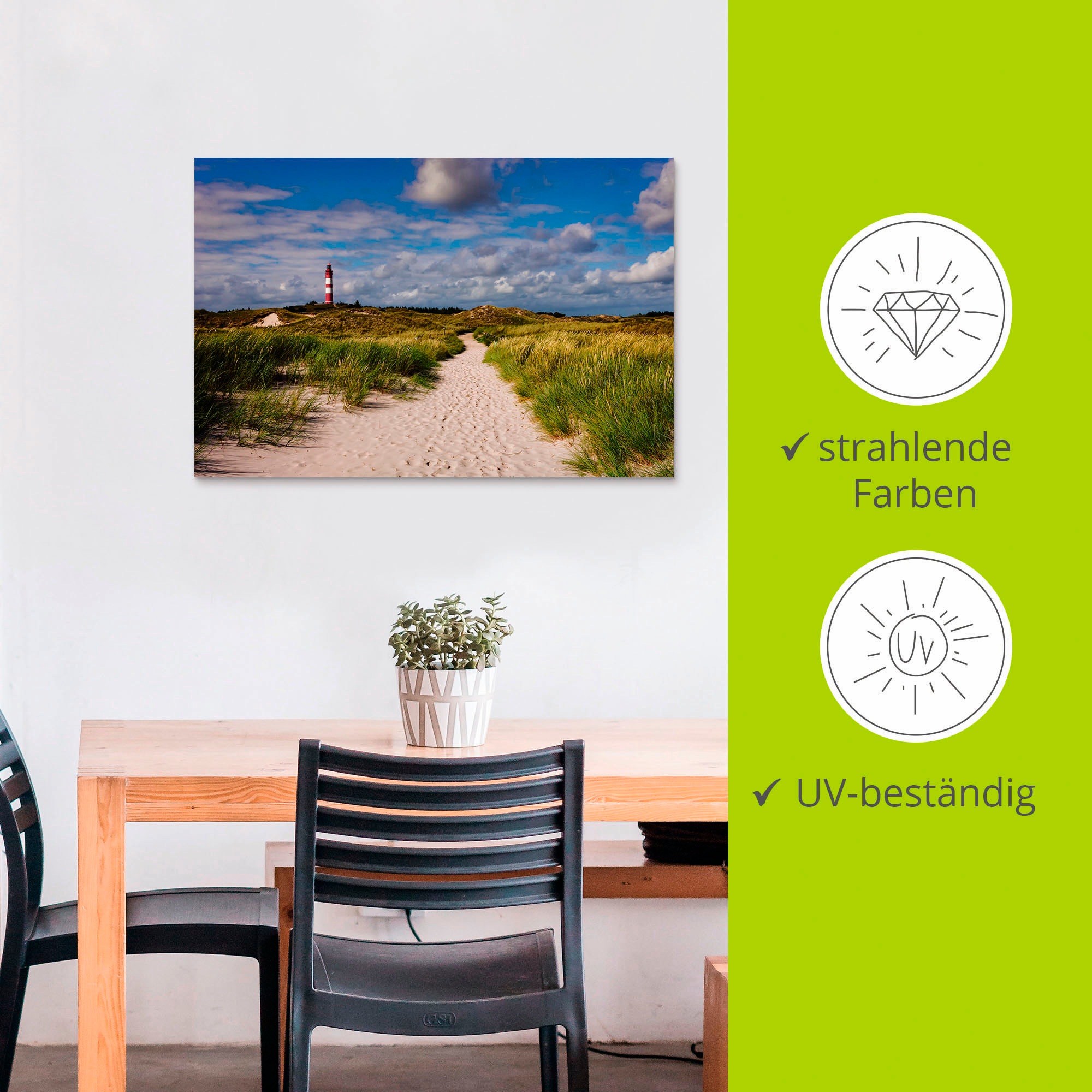 Artland Wandbild »Strandweg zum Leuchtturm - Insel Amrum«, Küste, (1 St.), als Alubild, Outdoorbild, Leinwandbild, Poster in verschied. Grössen