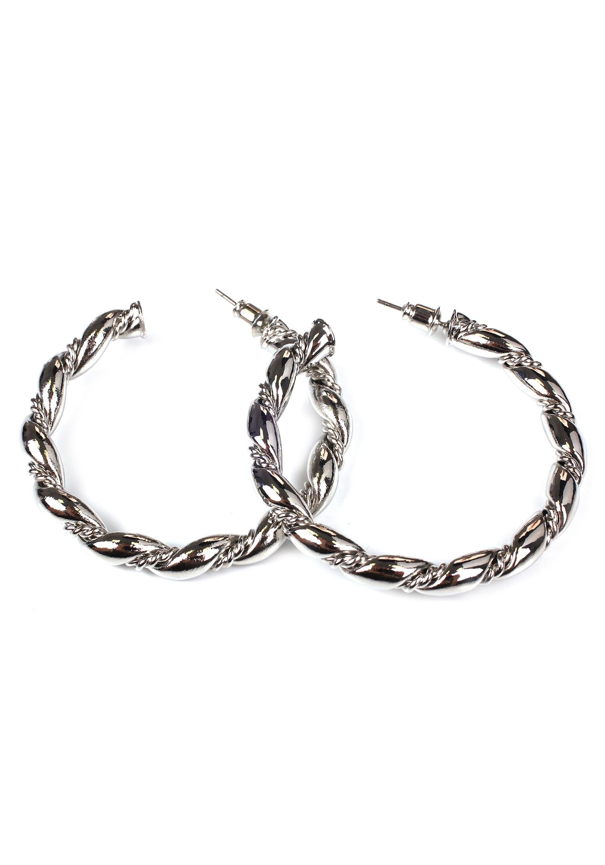 Paar Creolen »gedreht, strukturiert, rhodiniert«